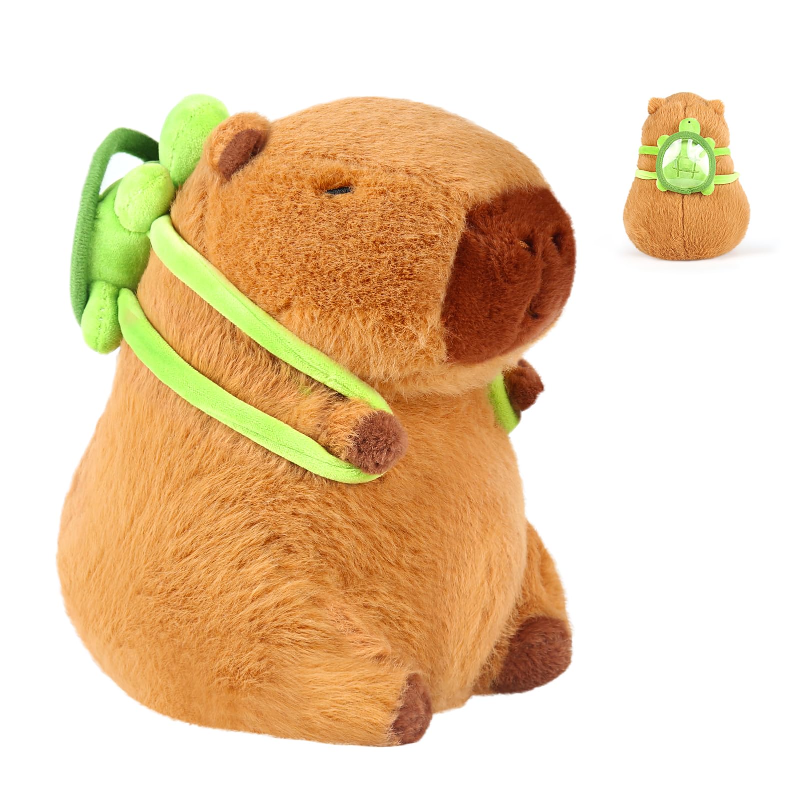Simulation Capybara Plush Toy, Cute Animal Capy Guinea Pig Dolls, 33cm Capybara Carrying Turtle Realistic Soft Capybara Toy Stuffed Plushies, Capybara Gifts Guinea Pig Toys for Kids