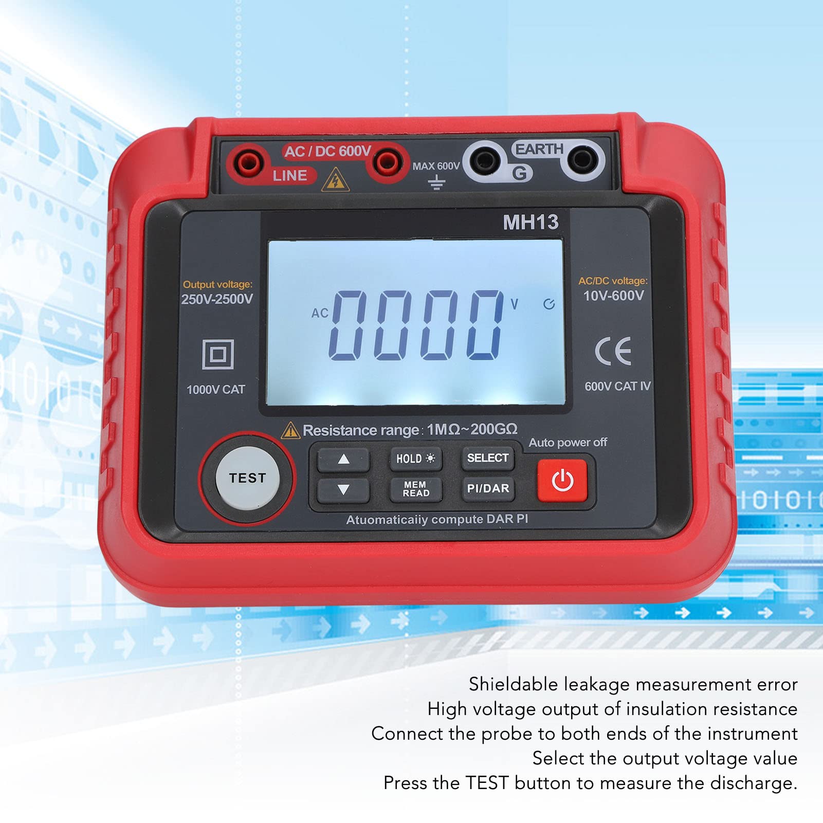 Garosa Miernik Rezystancji Izolacji, Tester Megaomomierza ABS z Wyjściem 250 V 500 V 1000 2000 2500, Pomiar AC DC 10 do 600, 2000 zliczeń dla Elektryków Testowanie Sprzętu