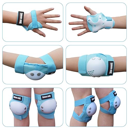 Miniatura 10 de Rodilleras para niños/jóvenes, coderas, muñequeras 3 en 1, juego de protección, para patines de 3 a 15 años, ciclismo, patinaje en línea, monopatín