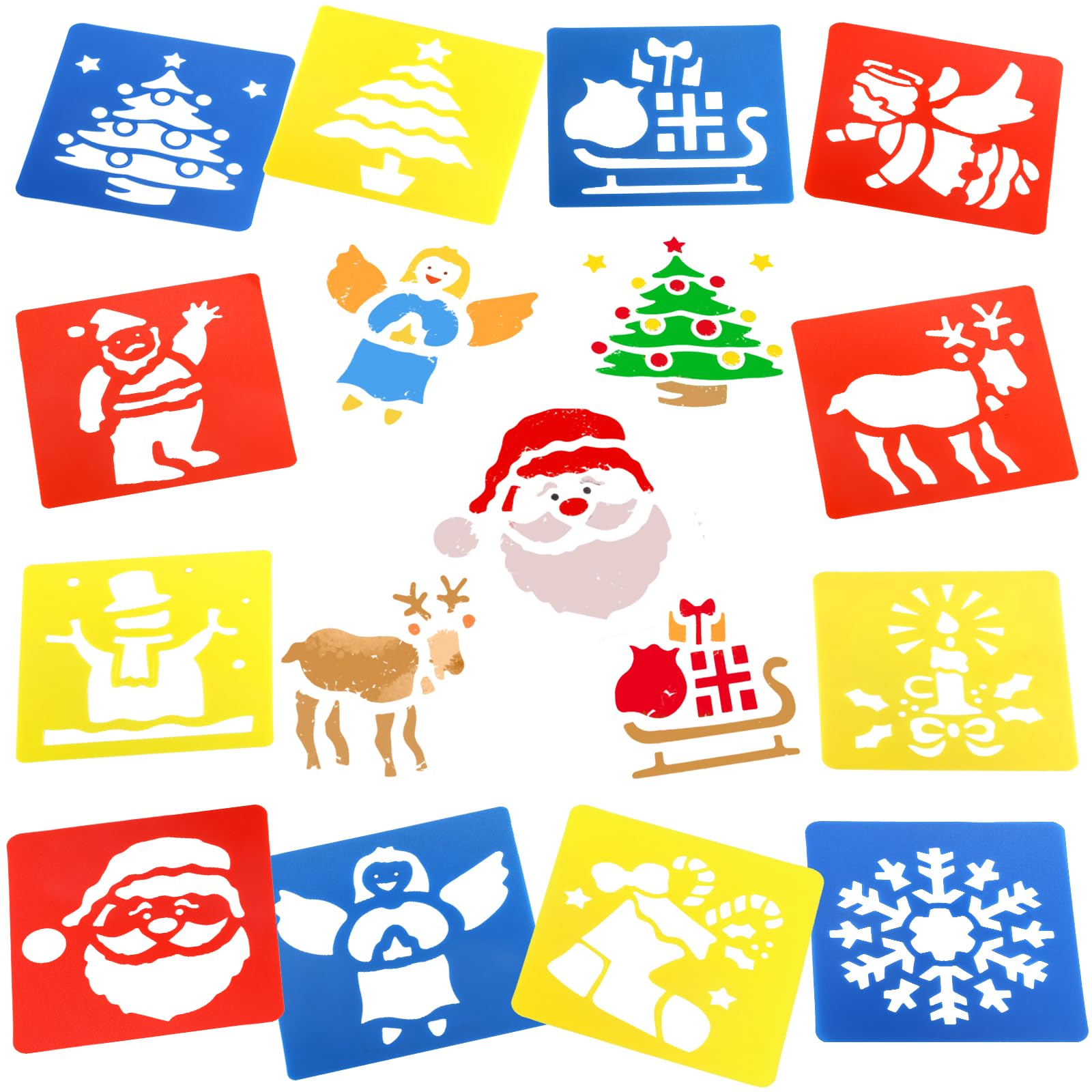 DPKOW 12pcs Christmas Stencils Crafts for Kids Xmas Painting Stencils Drawing Template Card Making kits DIY Craft Painting Supplies