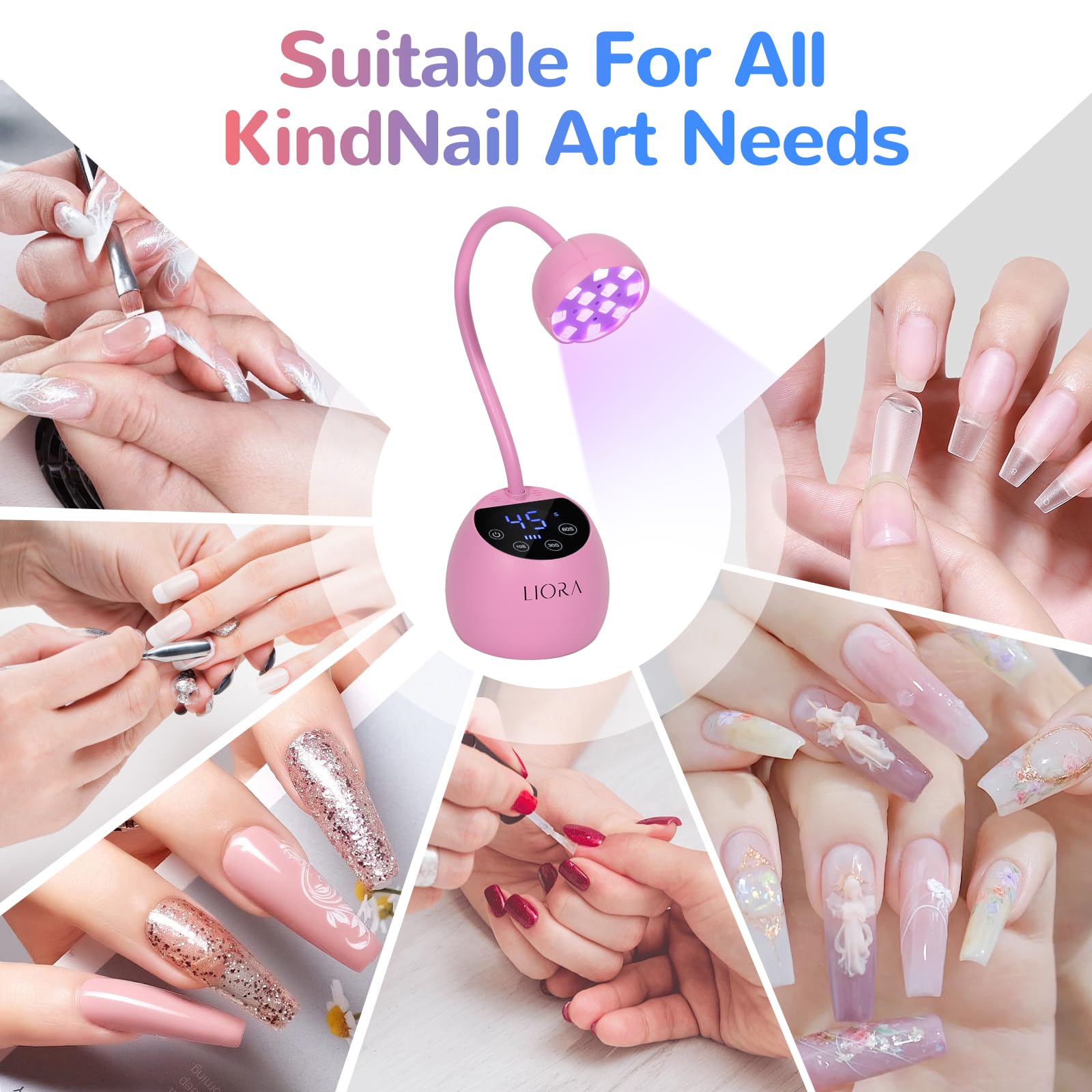 Lámpara de uñas LED UV, luz de uñas de cuello de cisne, secador de uñas recargable USB inalámbrico de 24 W con 4 temporizadores y sensor inteligente, luz de esmalte de gel de secado rápido para 7
