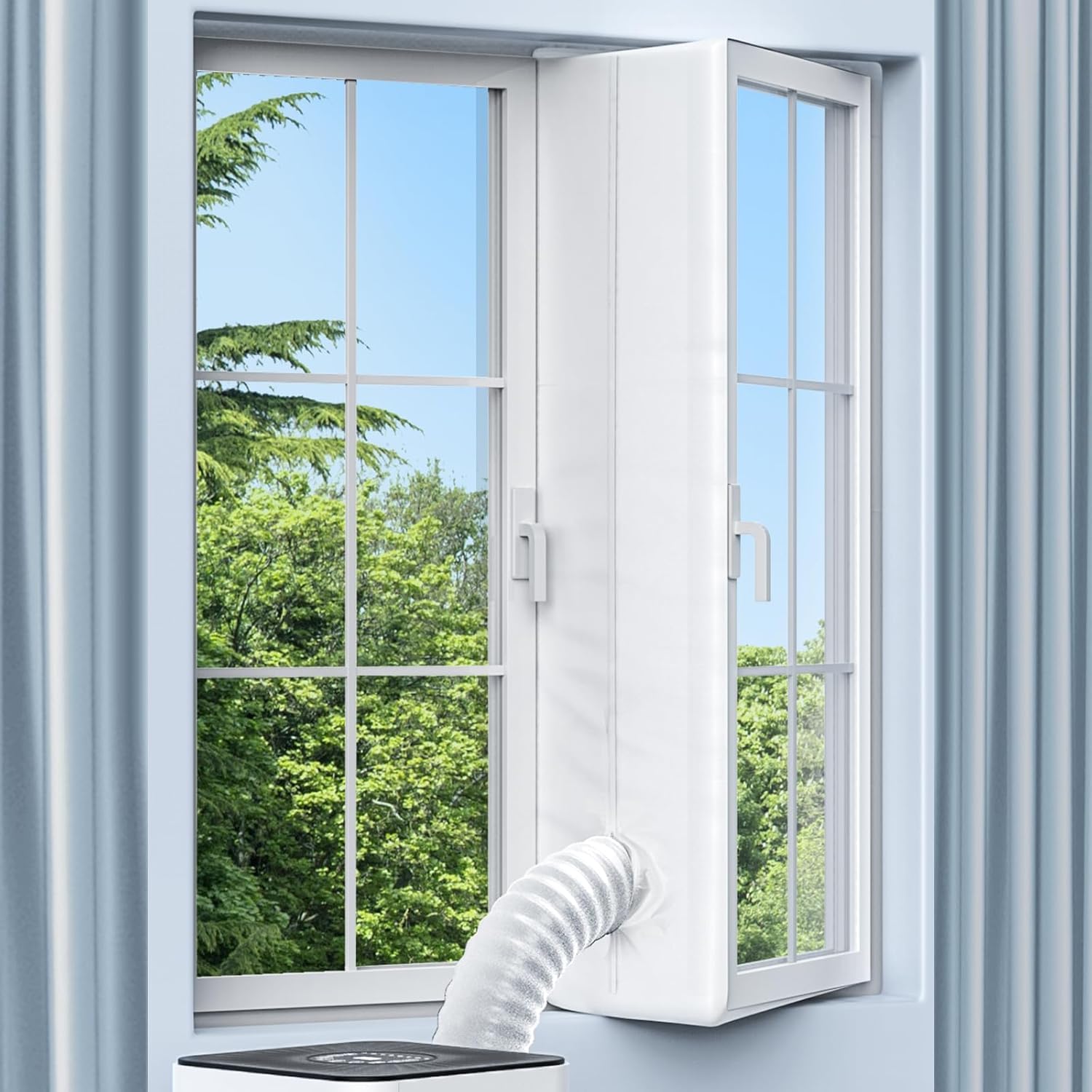 Klimaanlage Fensterabdichtung, Fensterabdichtung für Mobile Klimageräte, Wäschetrockner, Ablufttrockne, 400cm Hot Air Stop Geeignet für Fenster, Flügelfenster, Dachfenster, Kein Bohren, Weiß