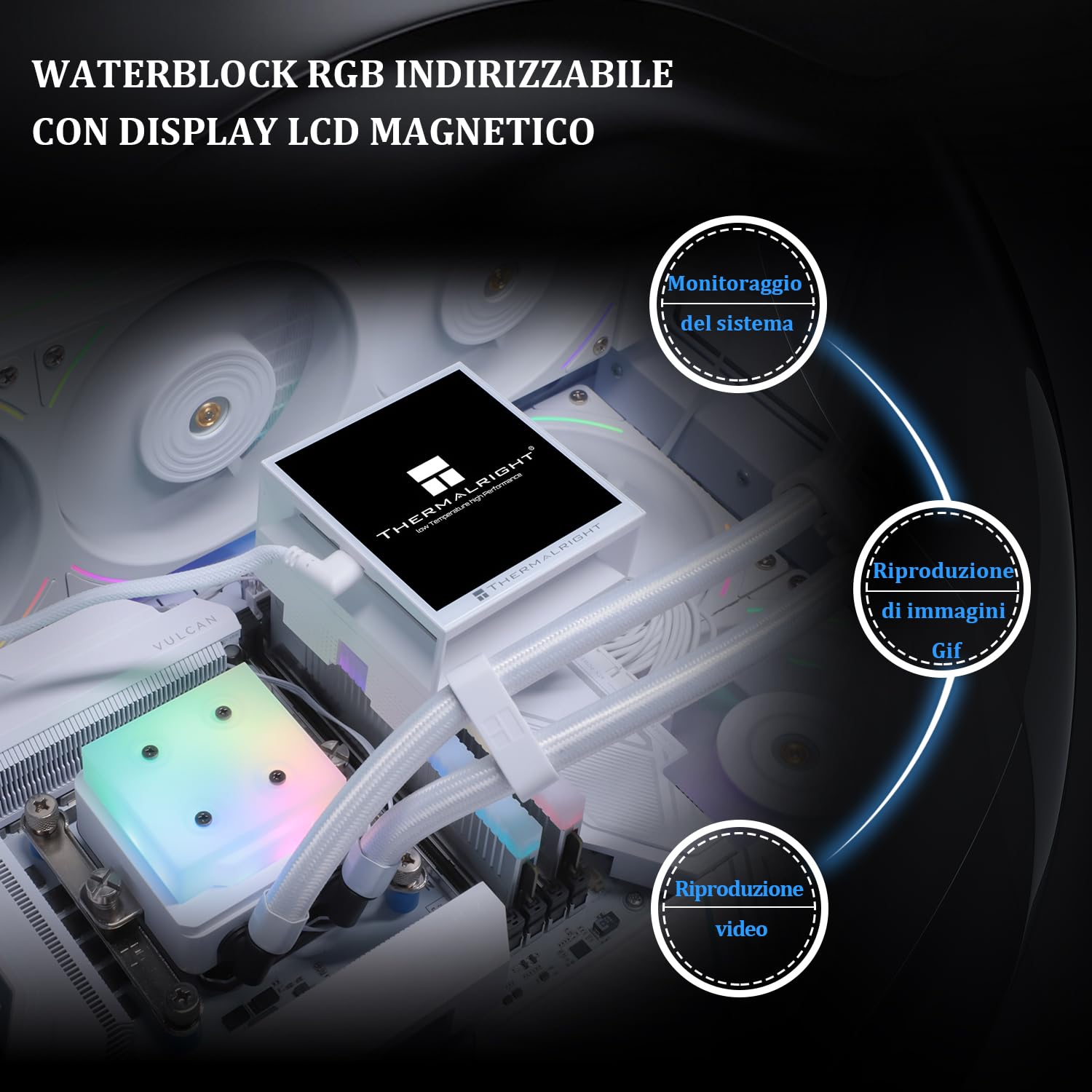 TR Hyper Vision 360 UB ARGB Blanco AIO Enfriador líquido para AM5/Intel LGA1851/1700, pantalla LCD absorbente magnética de 3,95 pulgadas