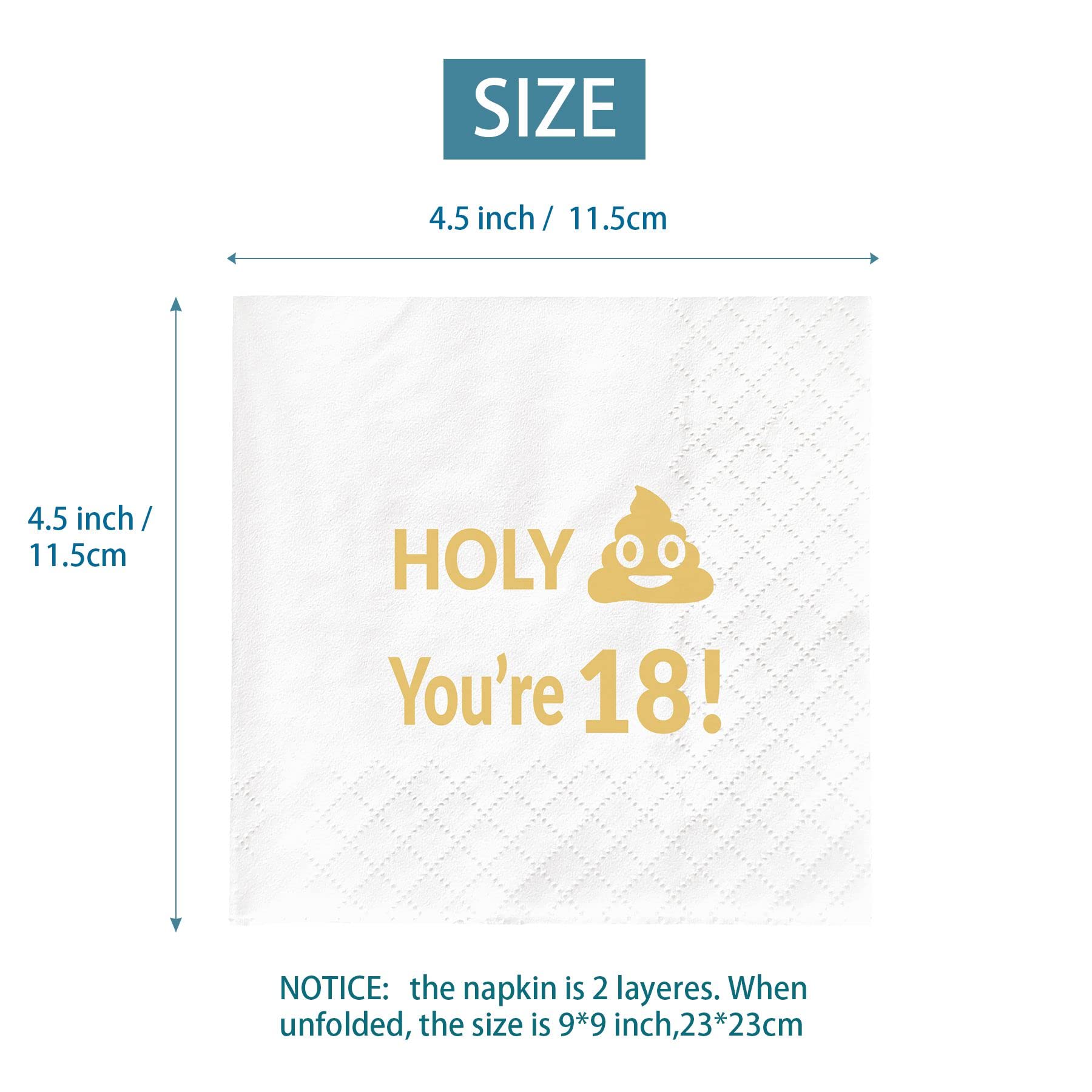 Joyiou 50 Stück Servietten zum 18. Geburtstag, Holy You're 18 Cocktail-Servietten für achtzehnten Geburtstag, Party-Dekorationen, Geschenke für Männer und Frauen, 18 Jahre, 2-lagig, 11,4 x 11,4 cm