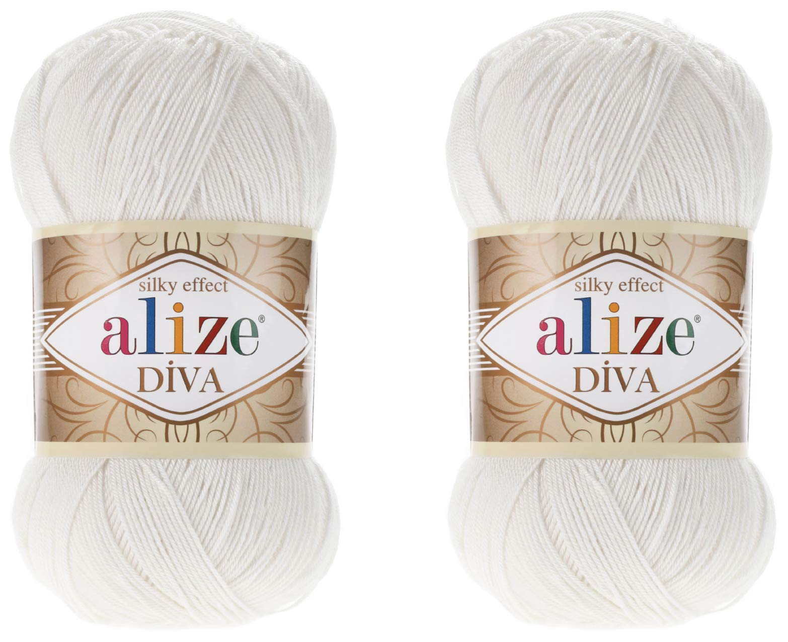 AlizeDiva Yarn Hand Knitting 100% Microfiber Acrylic Silk Effect Thread Crochet Art Lace Craft 2 Skeins 200gr 767 Yds (450 - Pearl)