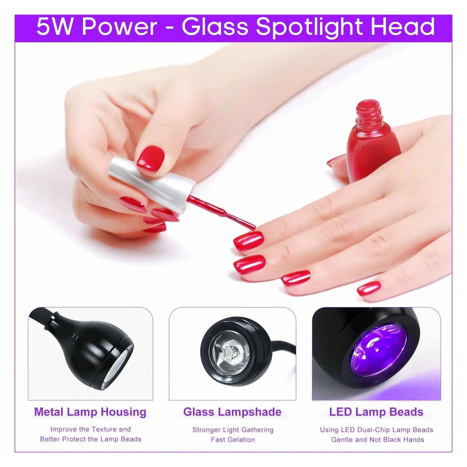 Lampada UV per Resina Luci for unghie a LED Asciugatrice Lampada UV ultravioletta Mini scrivania flessibile con clip USB Strumenti for pedicure manicure for polimerizzazione del gel(Rosa)