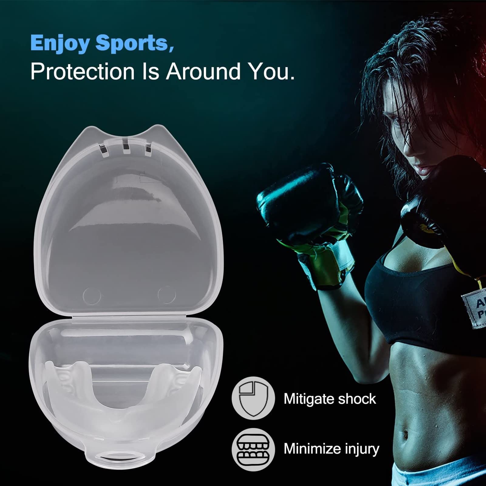 Protector Bucal Deportivo, Protector Bucal Moldeable con Estuche, Protector de Encías Protector Bucal para Jóvenes Y Adultos para Deportes de Contacto, Boxeo, MMA, Lucha, Rugby, Hockey, 2 Piezas