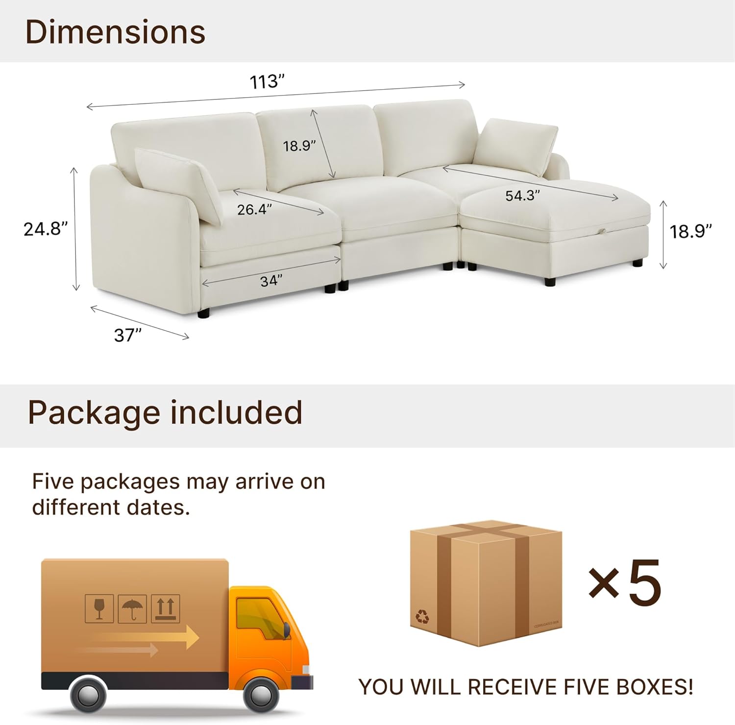 113" Cloud Sectional Couches for Living Room,L Shaped Oversized Modular Modern Line... - Image 2