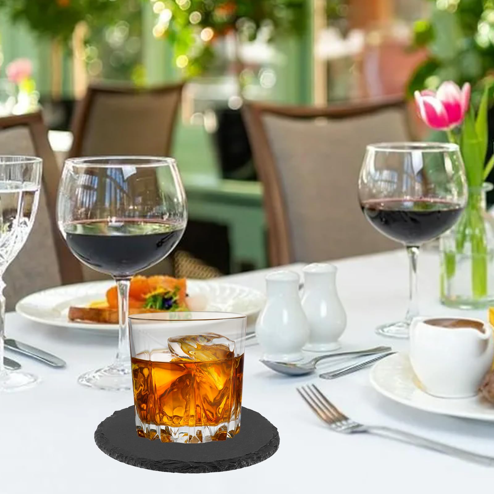 FUNSUEI Set di 10 sottobicchieri rotondi in ardesia, 10 cm, piatti quadrati in ardesia, per bevande, tazze, bar, vetro