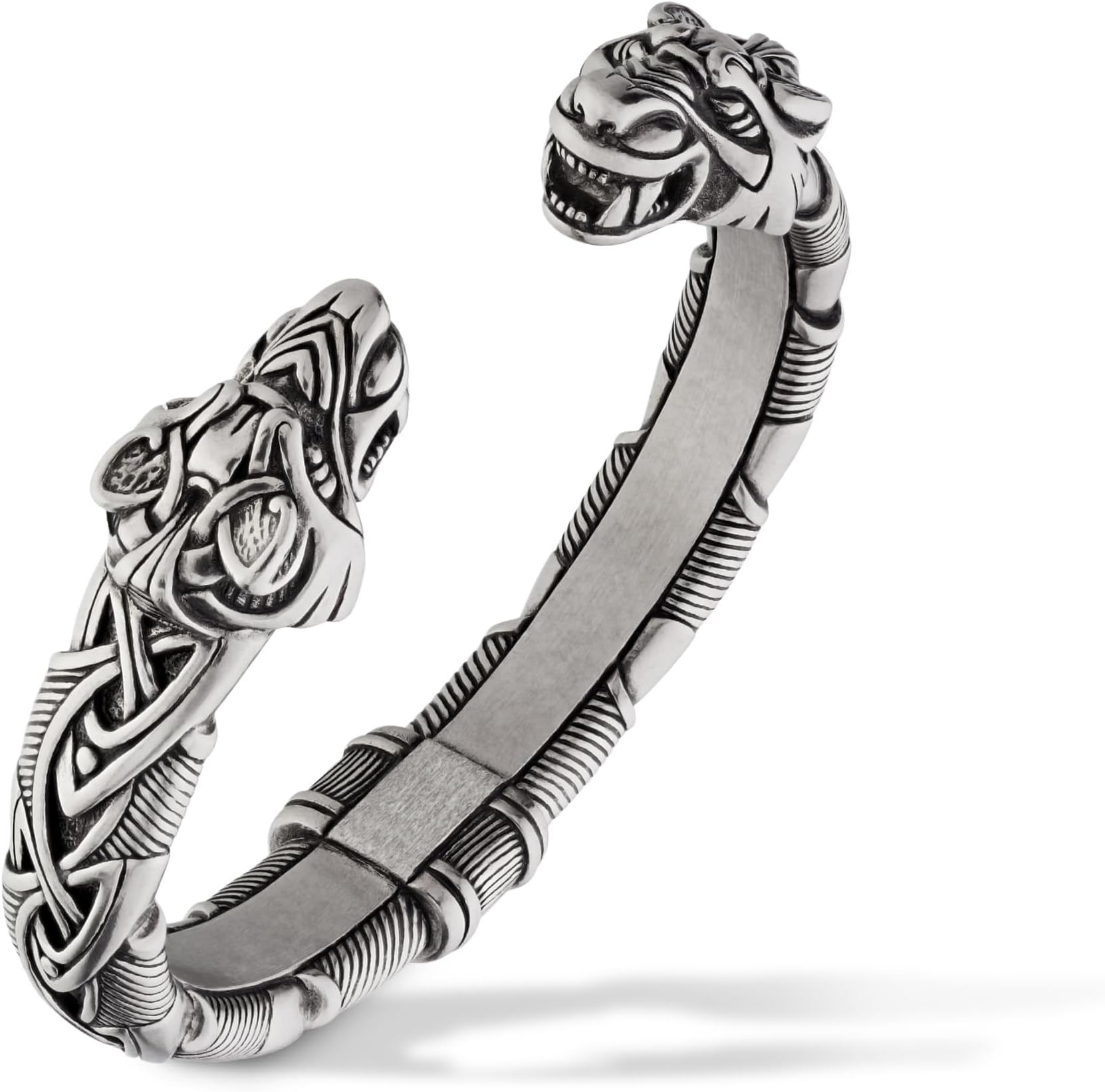 Viking Bracelet - Adjustable Pewter Norse Arm Ring - Scandinavian Nordic Mythology Strong Handmade Pagan Jewelry - Bracelet with Fenrir Wolf Head Bangle Ring Cuff Gift for Men Women