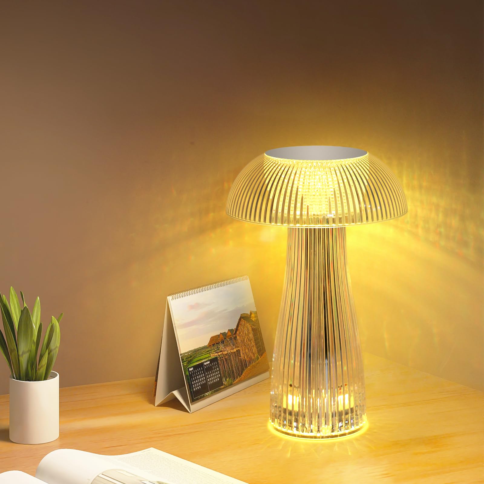Mckalen Lámpara de Mesa LED Acrílica, Lampara Mesita Noche, Luz de Nocturna LED Cambia de color RGB, Control Táctil Recargable USB, con Control Remoto, para Dormitorio Salón Fiesta