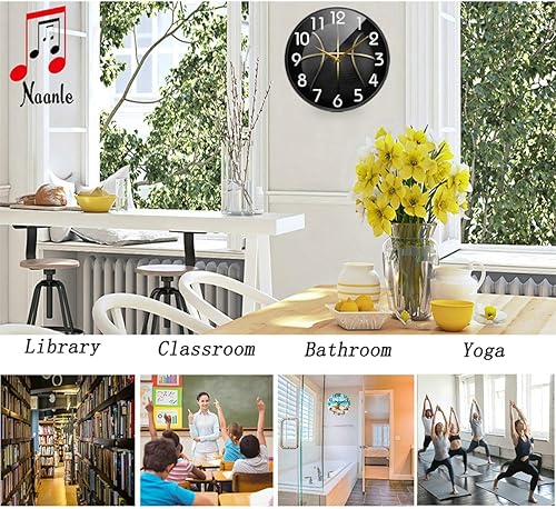 Miniatura 5 de Naanle Reloj de pared redondo de baloncesto negro 3D con línea dorada, 12 pulgadas, silencioso, funciona con pilas, reloj de escritorio analógico