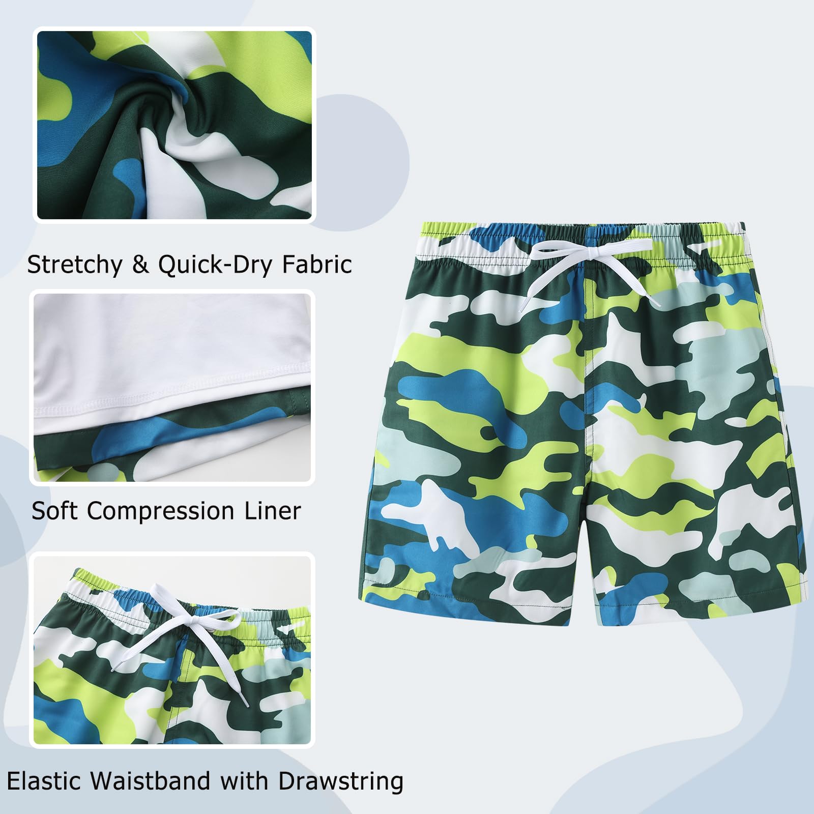 Aisyee Badehose Jungen Kinder Badeshorts Schnell Trocknende Boardshorts Kompression Liner Strand Shorts 3-16 Jahre