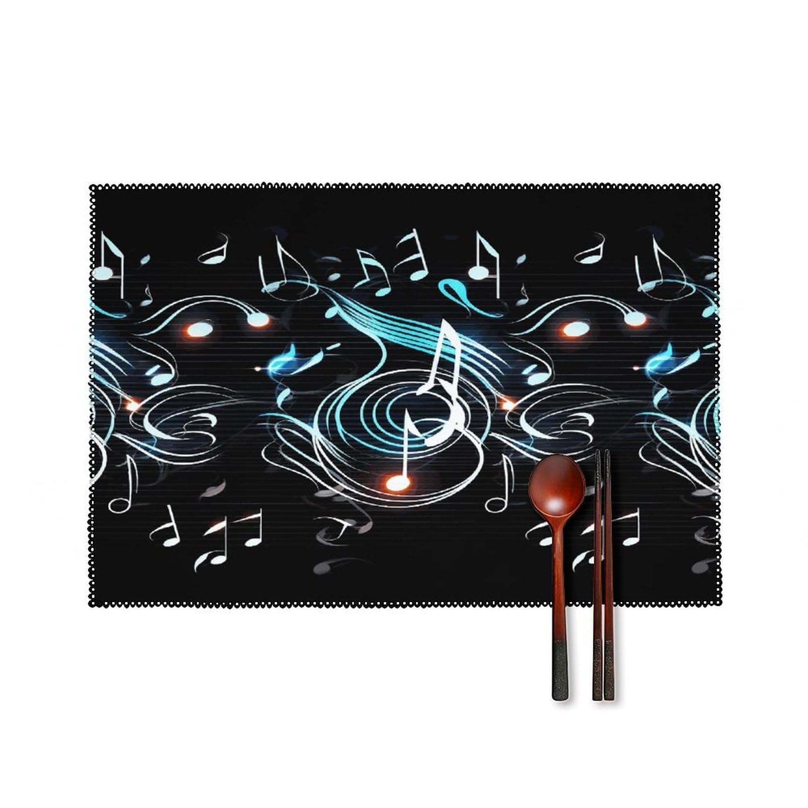 Music Note Placemats Set of 4 Canvas Place Mats Non-Slip Heat Resistant Table Mats Washable Waterproof Placemat Wipeable Tablemats for Kitchen Dining Decor Place Mat