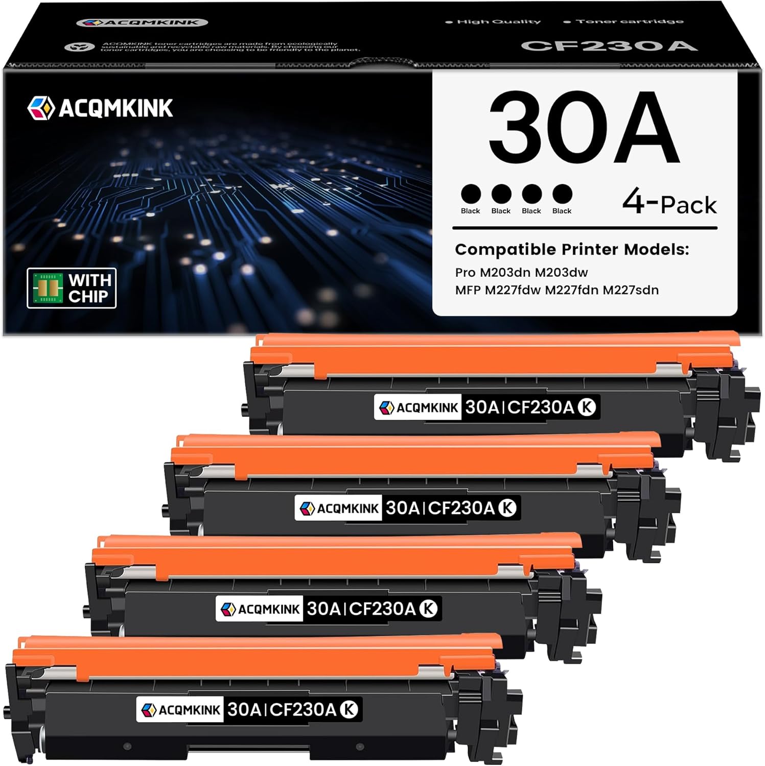 30A CF230A Black Toner Cartridge Replacement for HP 30A CF230A Pro M203dn M203dw; MFP M227fdw M227fdn M227sdn Printer Ink, 2 Pack