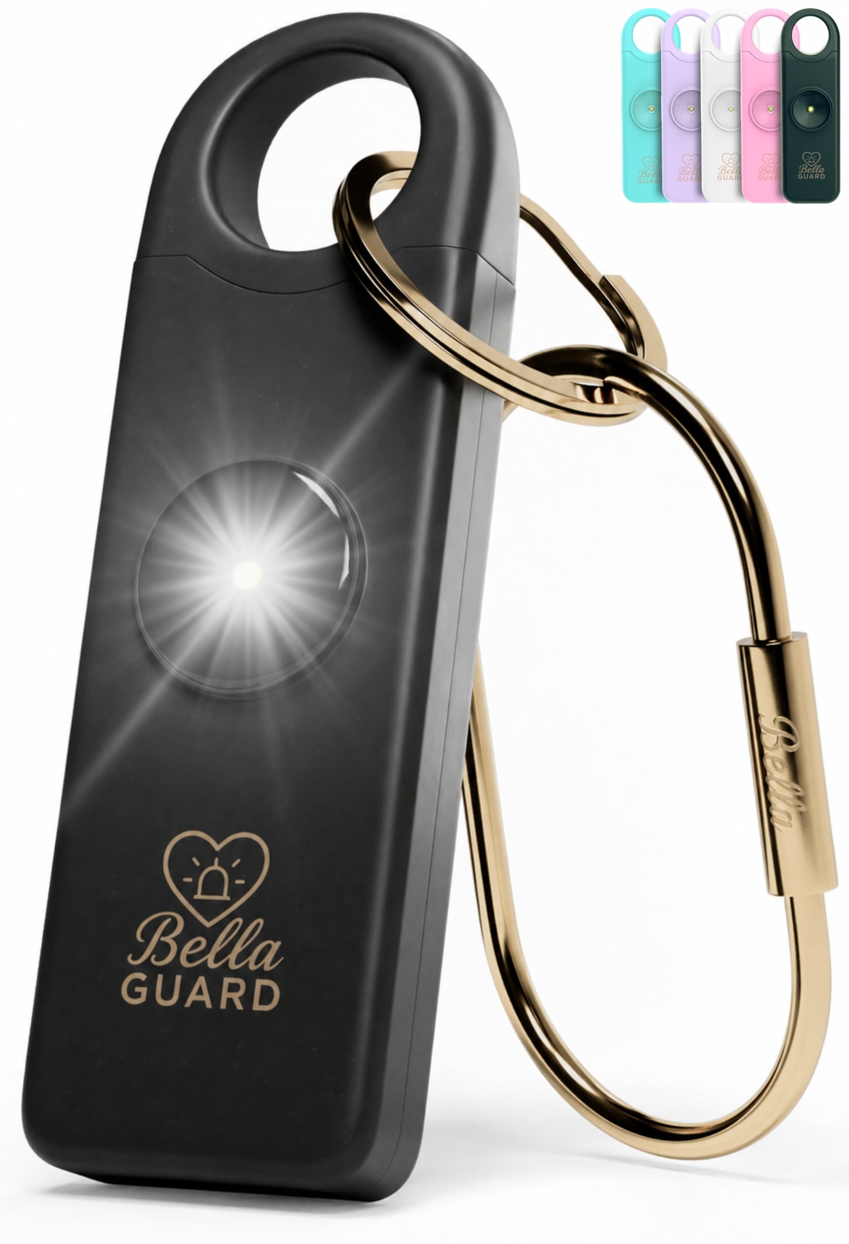 Bella Guard Taschenalarm für Frauen, Sirene 130dB laut, Fester Zug-Pin, LED Blitzlicht, wiederaufladbarer Akku, Alarm für Frauen unterwegs zur Selbstverteidigung (ohne SOS-Notruf Funktion, schwarz)