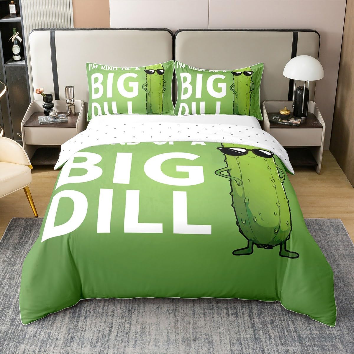 jejeloiu Kids Pickles Bedding Set Full Cute Pickles Bedding Duvet Cover 100% Cotton Set for Boys Decor Cucumber Print Comforter Cover Set Green Vegetable Bedspread Cover Bedroom Quilt Cover 3Pcs