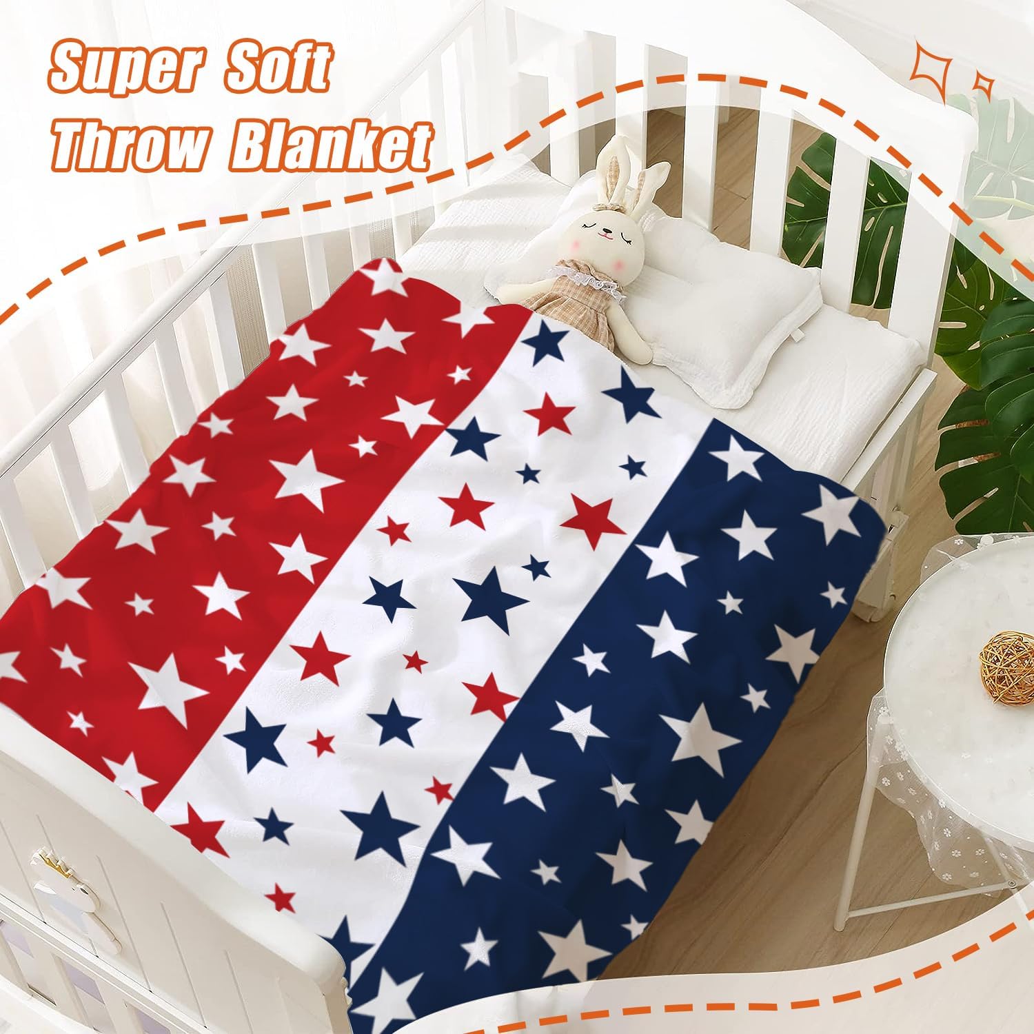 YeeJu Patriotic Throw Blanket for Kids Small 4th of July Memorial Day Fourth of July Blanket for Boys Girls Child Baby Couch Bed Red White Blue Blankets Stars American Veteran Day Blanket 40x50