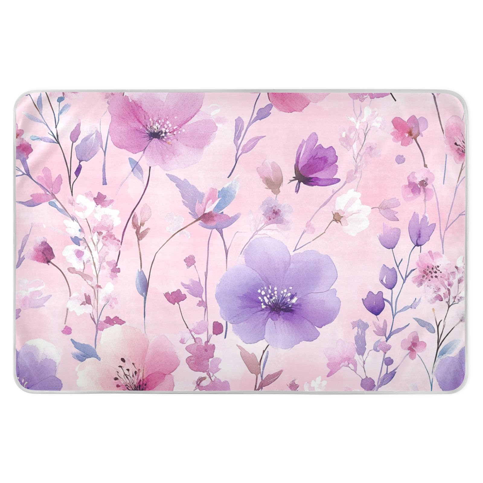Flowers Peach Purple Baby Bed Pad Highly Absorbent Bed Wetting Sheet Non-Slip Travel Mattress for Baby Toddler Children , 52
