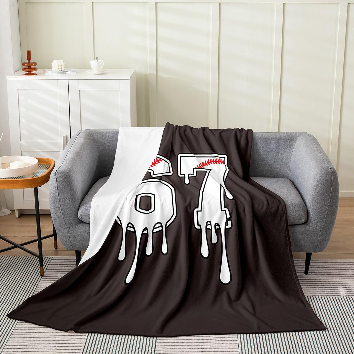 Loussiesd Six Seven 6 7 - Coperta in pile con motivo baseball, gaming, sport, coperta in flanella con motivo gelato bianco peloso, per letto, divano, sedia, soggiorno, giochi di palla, 228 x 228 cm
