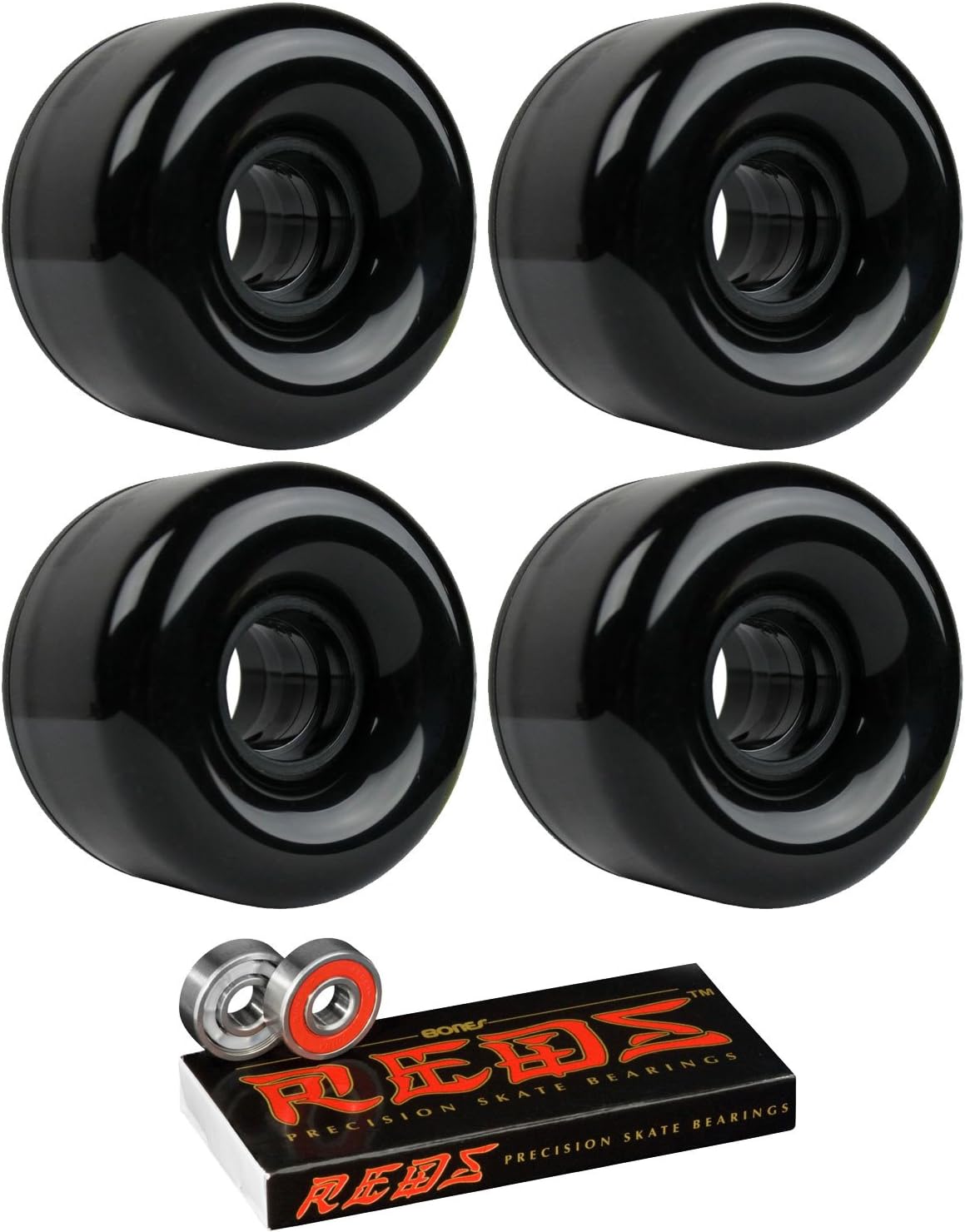 TGM Skateboards Longboard Cruiser Wheels 65mm x 44mm 83A Black Bones Reds Bearings