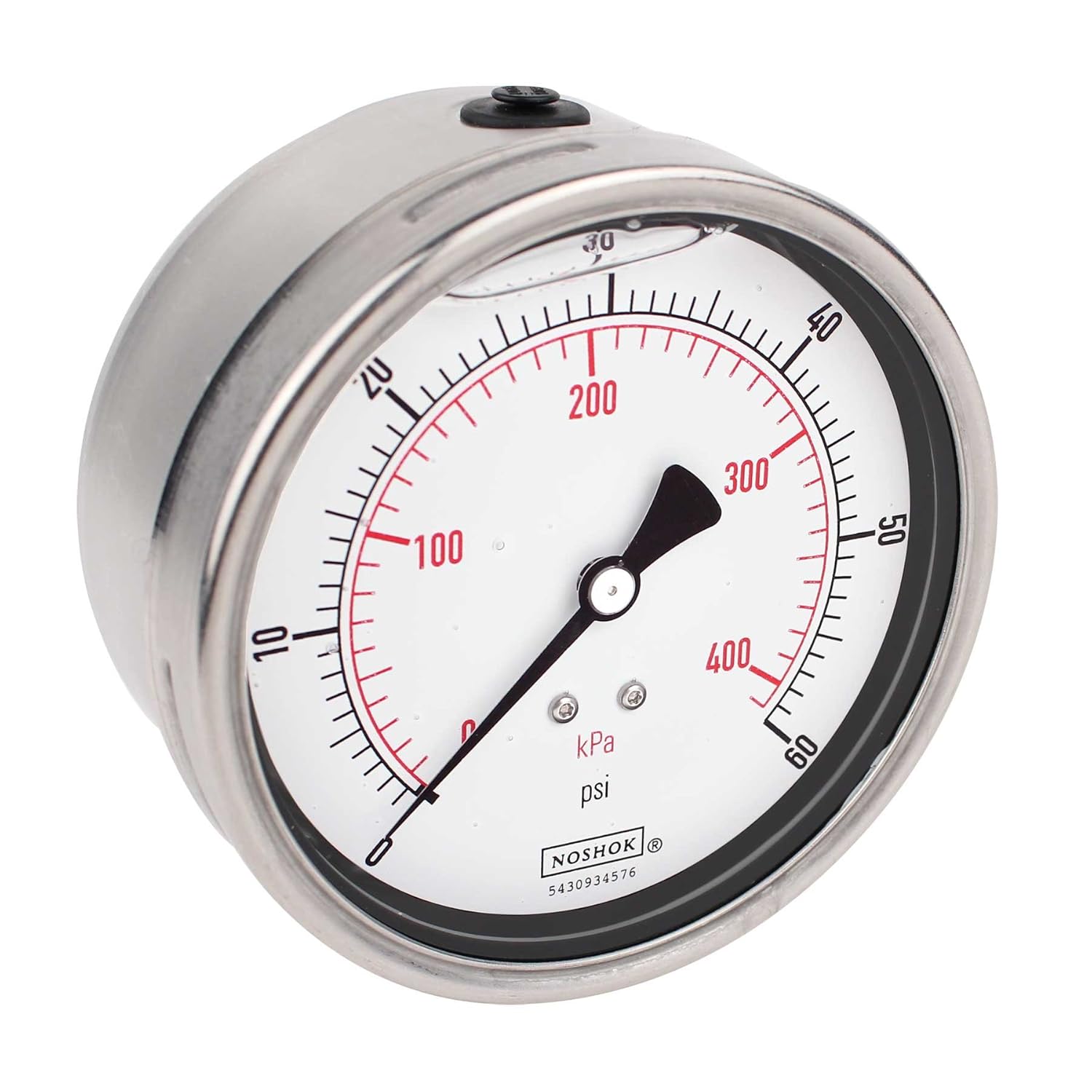 Pressure Gauge, 4" 304SS Case, Copper Alloy Internals, 60 psi/kPa, 1/4 NPT Male Back Conn, Glycerin Filled