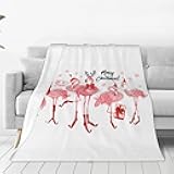 Oplp Merry Christmas Pink Flamingo Throw Blanket for Bed Sofa Couch Fleece Blankets Lightweight Soft Cozy 50