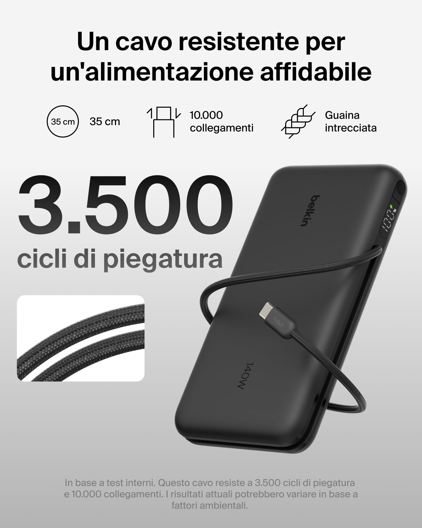 Belkin UltraCharge Pro Power Bank 25000mAh, Rapido, per Laptop - Nero | Caricatore Portatile 25000mAh, 1 USB-C, Cavo USB-C Integrato, 1 USB-A, 158W Power Delivery, Pre-Caricato, Display Digitale