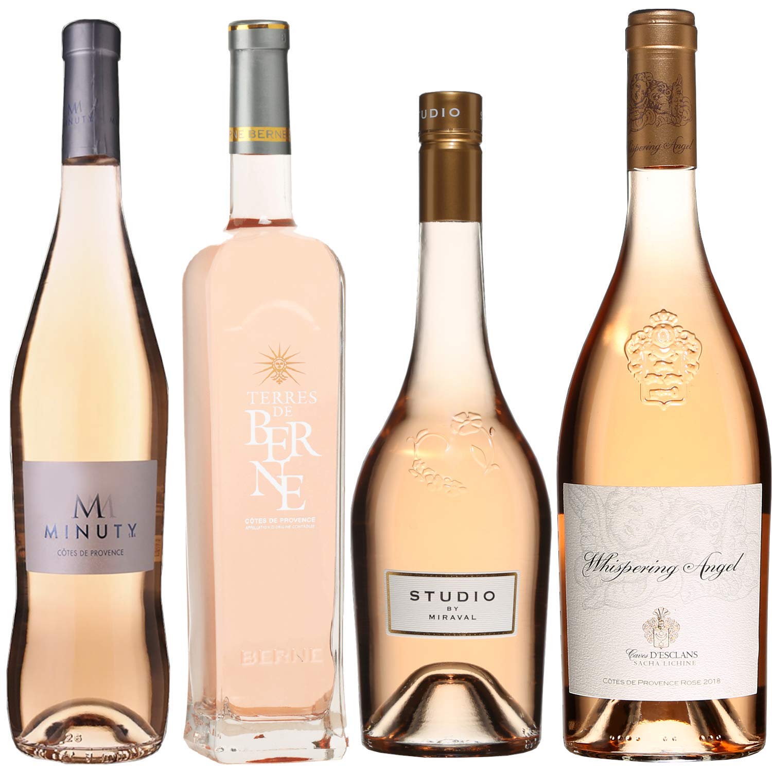 Best of Provence - Lot de 4 bouteilles - M de Minuty - Terre de Berne - Studio de Miraval - Esclan Whispering Angel - Côtes de Provence Rosé 2021 (4 * 75cl)