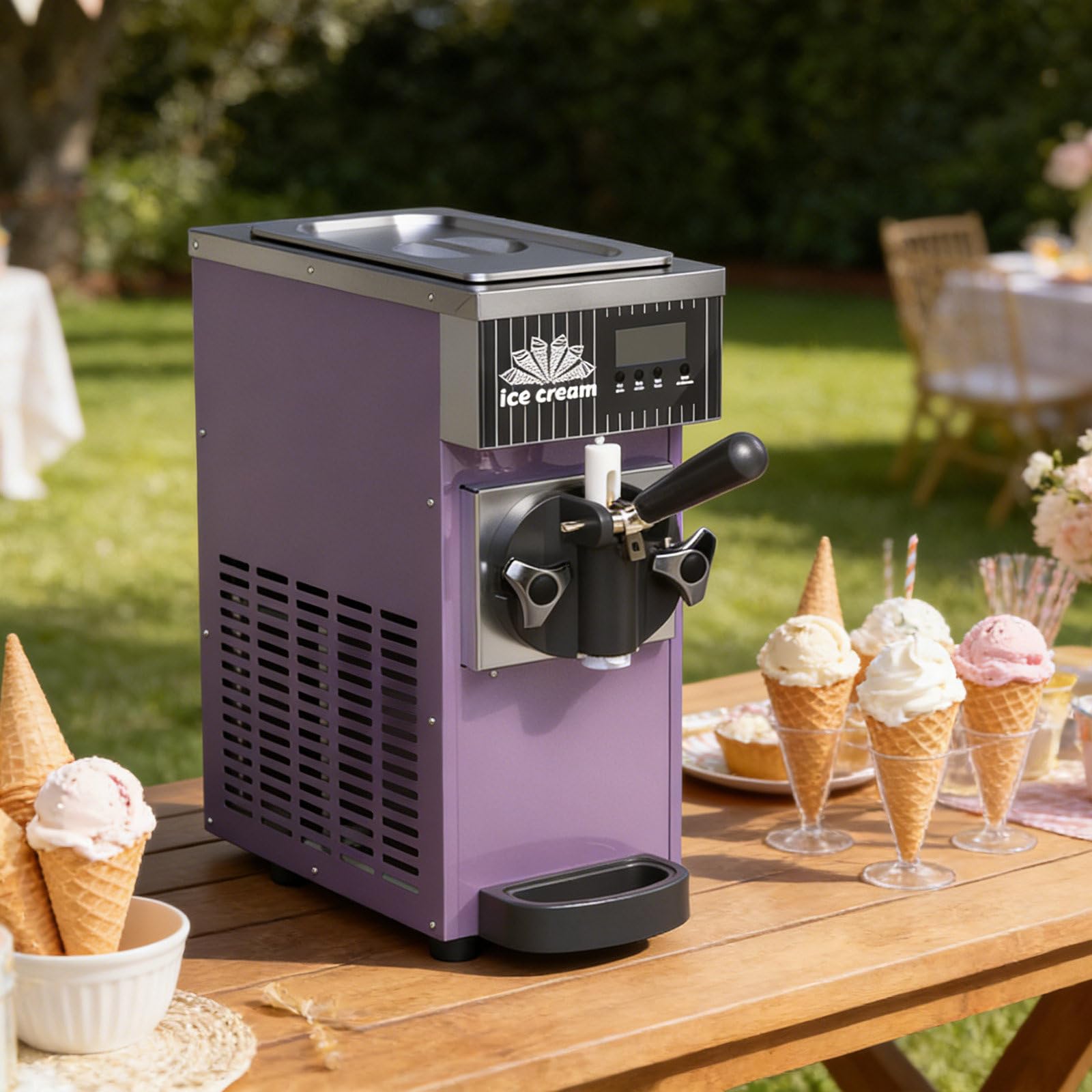 Máquina De Helado Suave De Sobremesa, Capacidad De 4-5 L/H, Panel De Control Digital LED, Máquina De Helado De Un Solo Sabor para Pequeños Negocios Y Eventos Domésticos Purple-3.5L