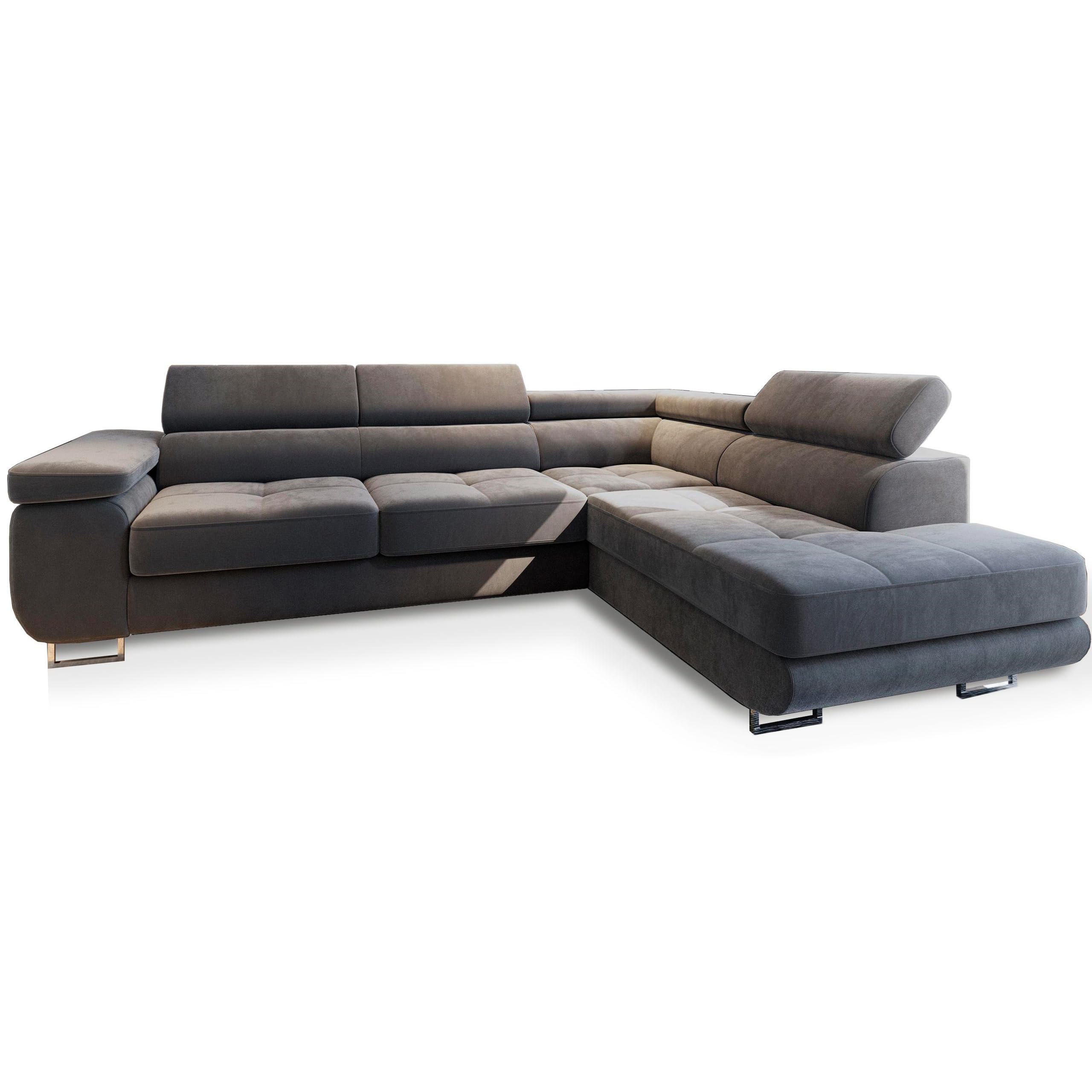 Masseno Ecksofa Selva R-S mit Schlaffunktion, L-Form, Bettkasten, Grau – Monolith 85