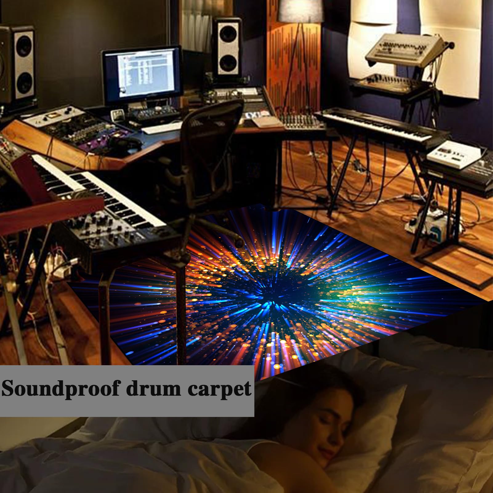 Drum Teppich Schlagzeug Teppich Schallschutz Teppich Schallschutzmatte Professionelle rutschfeste Teppiche Elektronisches Jazz Schlagzeug Kit für Bass Snare Drum Schlagzeugteppich Matte 200 x 170 cm