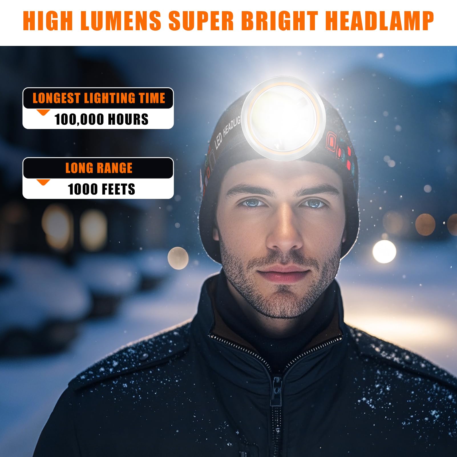 Kitness Luz de caza Coon de alto lúmenes, linterna frontal LED superbrillante, manos libres, impermeable y recargable, 2 modos de luz para caza, senderismo y pesca (luz blanca plateada)
