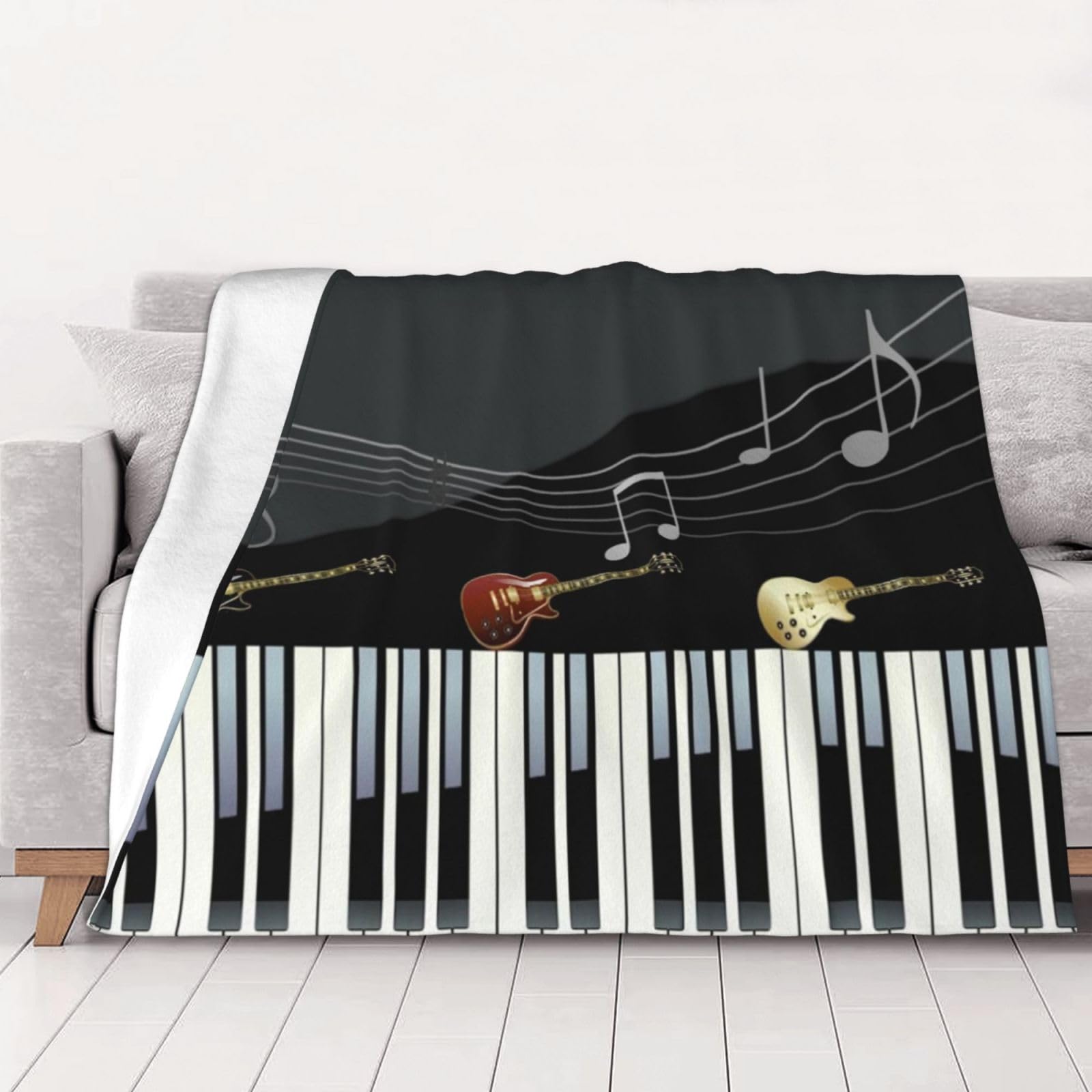 AUBKFELD Guitar Piano Pattern Printed Flannel Blanket 125x100 CM, Soft & Warm Throw Blanket for Sofa/Couch/Bed/Car, Gifts for Audlts Women Men