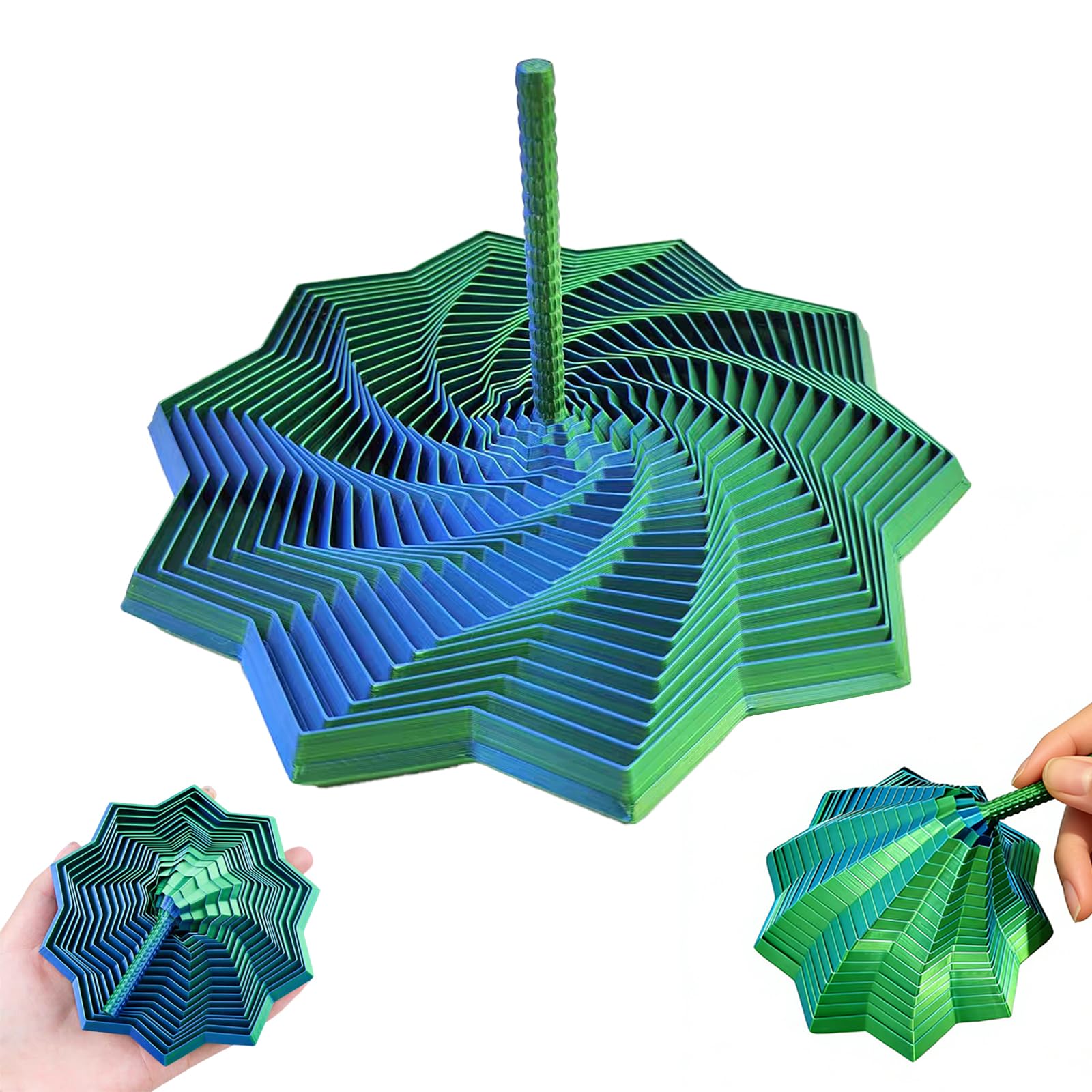3D Printed Expandable Sensory Star Tool – Fractal Desk Stress Relief Device with Handle – Portable Focus Aid for Office, Work and Travel (Green 12CM)