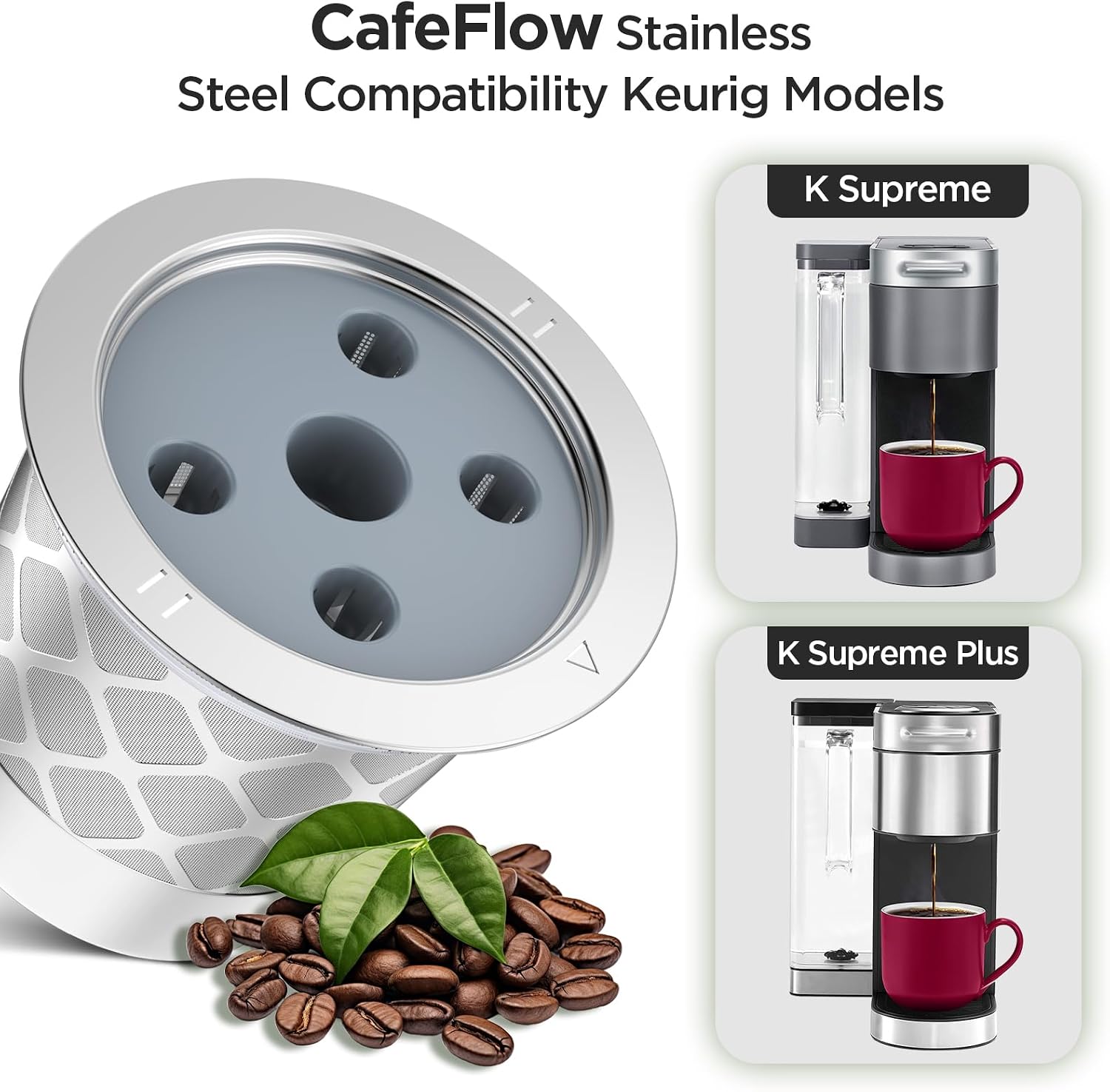 Reusable K Cups for Keurig K Supreme | Refillable K cups for Keurig K Supreme (Plus) Coffee Maker (4 PACK)