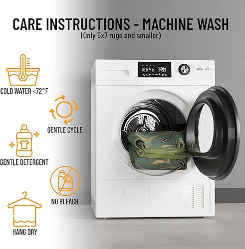 Miniatura 7 de Alfombra antideslizante tradicional, diseño de hojas, con parte trasera de goma, lavable a máquina, 3 x 5, para sala de estar, dormitorio, cocina,