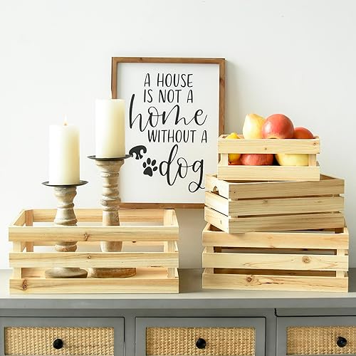 Miniatura 7 de UPPER DECOR Juego de 4 cajas de madera grandes sin terminar, cajas de almacenamiento decorativas con asas, cajas rústicas de madera para exhibición,