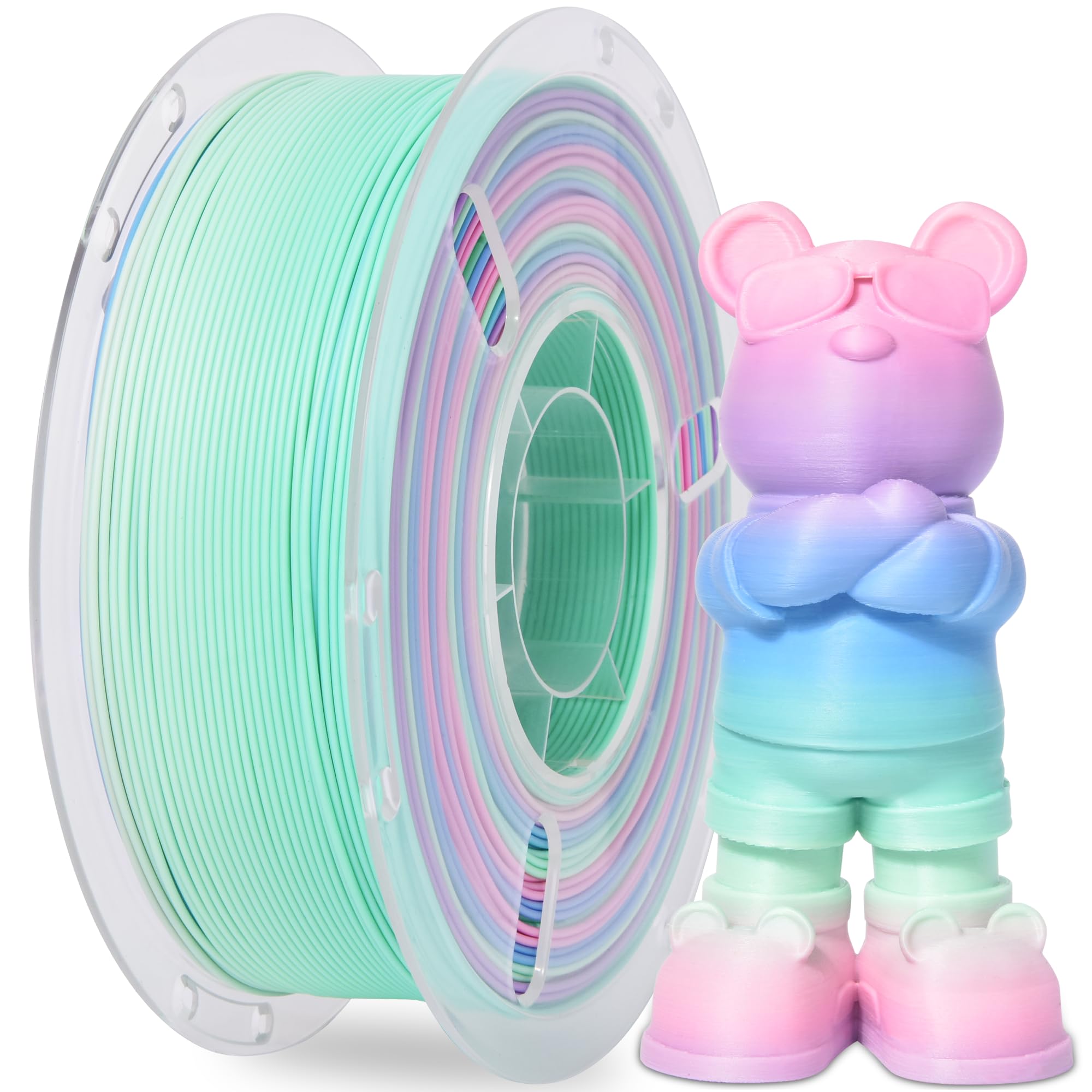 RAMBERY Matte Rainbow 3D Printer Filament Muticolor PLA Filament Fast Color Change, 1.75mm 1kg(2.2lb)-image-4