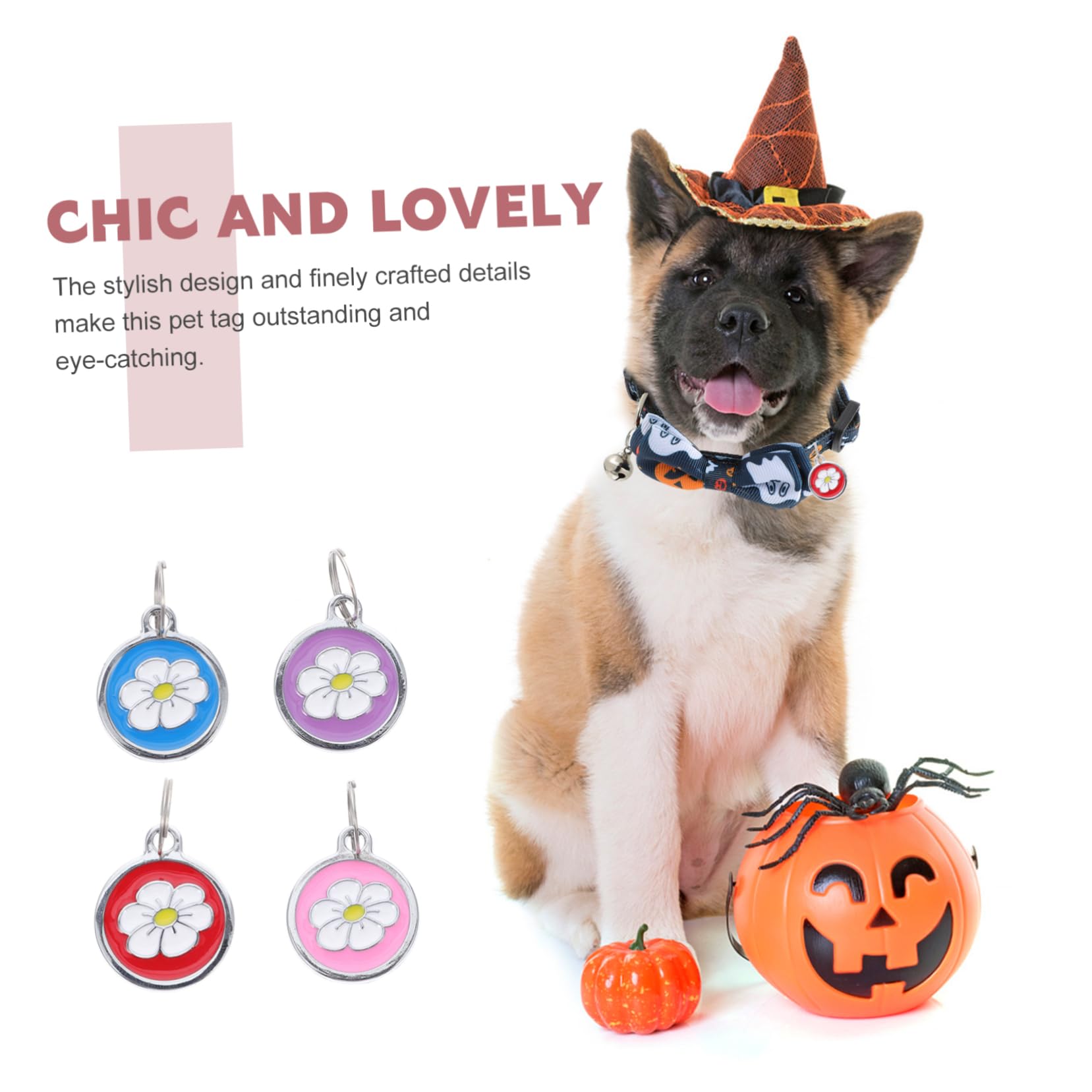 PEPLAYTAL 5Pcs Cartoon Flower Pet Id Tags Engraved Dog Collar Tags and Durable Pet Hanging Tags for Dogs and Cats