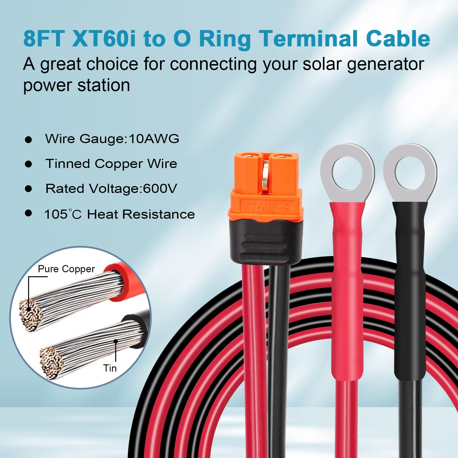 MOOKEERF XT60i na o-ring kabel terminalowy 10AWG 8FT XT60i gniazdo na wtyk O-ring XT60i-F przedłużacz do przenośnej stacji kulturystycznej generator solarny