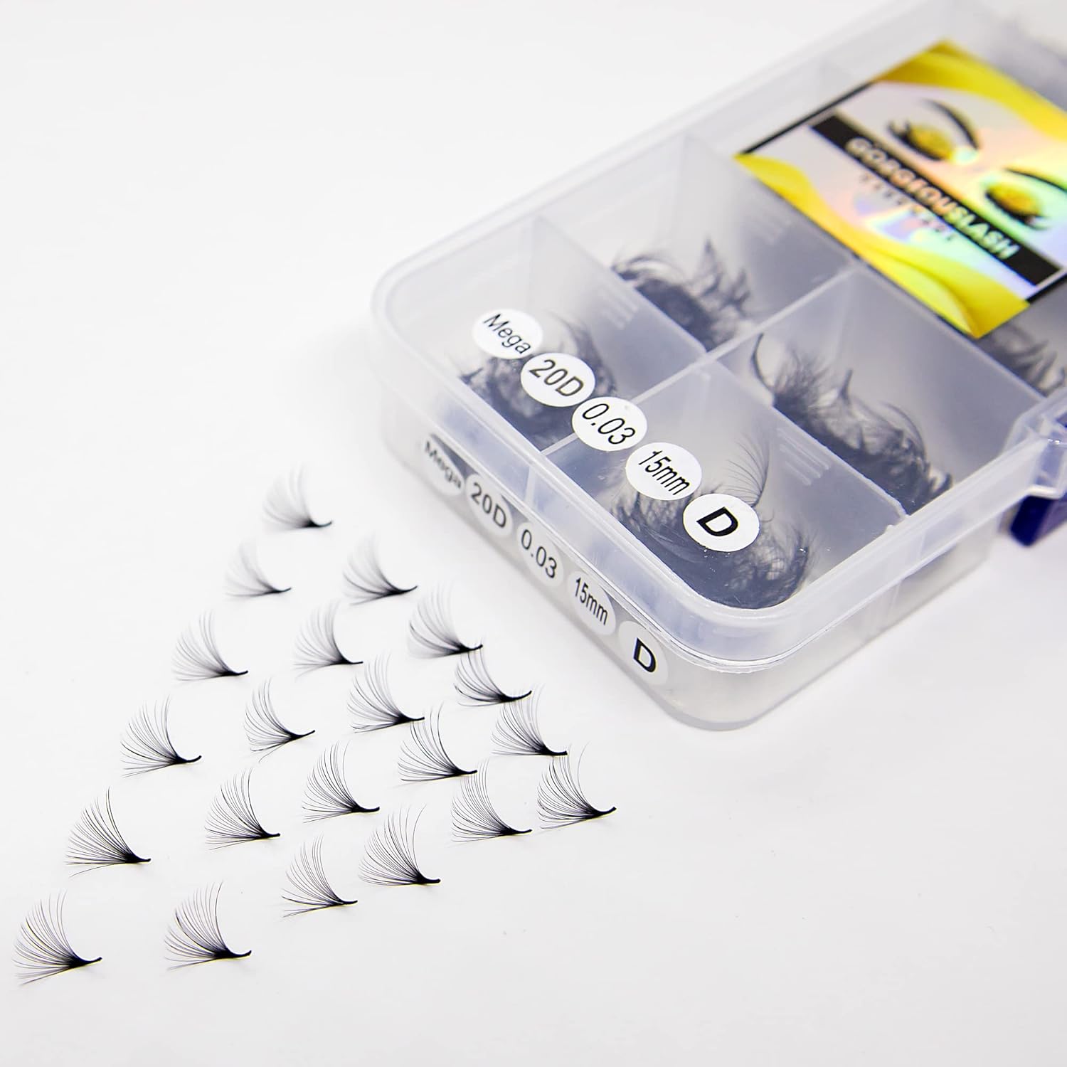 20D, 25D Mega Lashes. 500 Premade Volume Lash Fans. Eyelash Extensions. Handmade! (20D - D Curl - 0.03, 15mm)