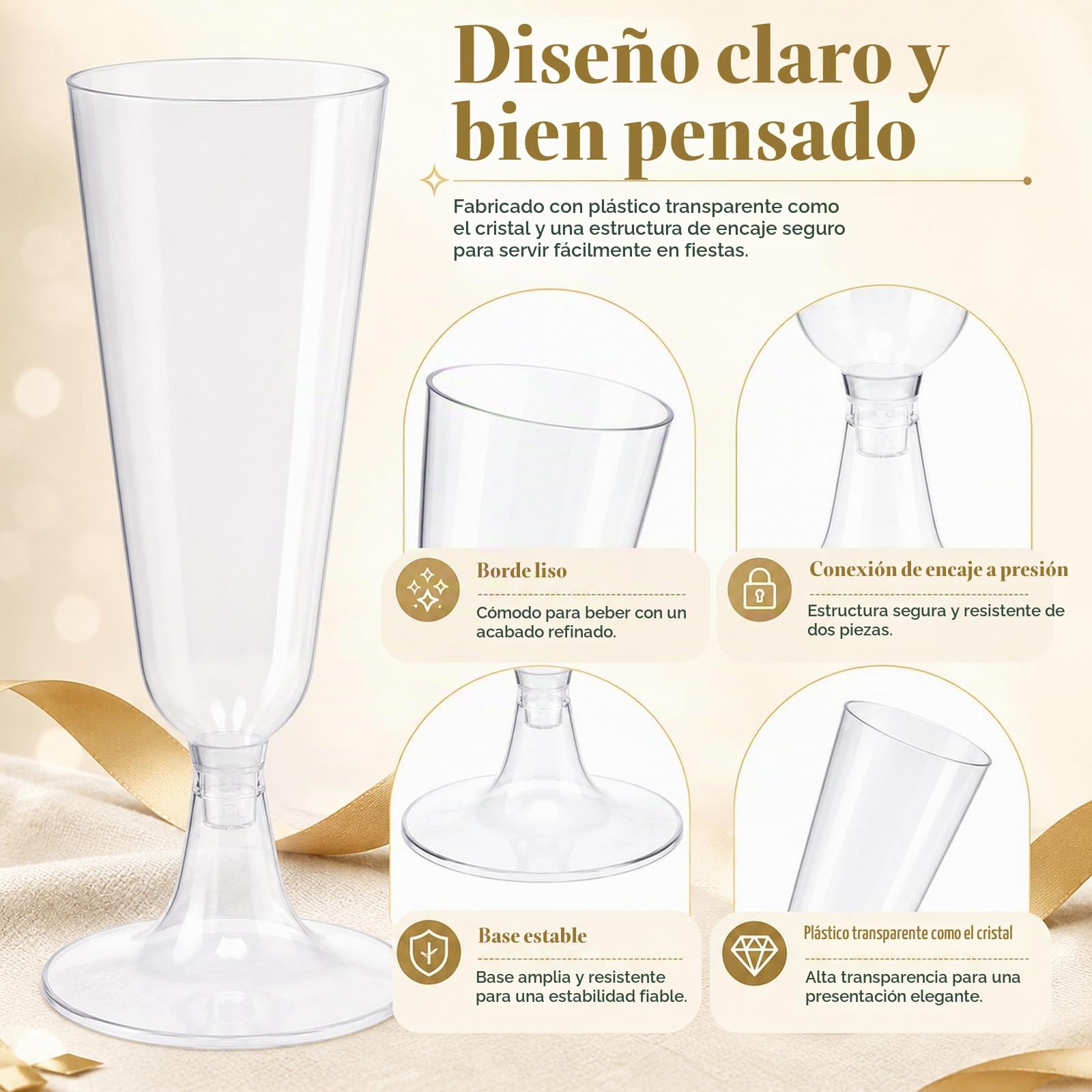 JMIATRY 100 Copas Plastico Duro 150 ml, Copas de Champán de Plástico, Copas de Vino de Plástico reutilizable para Bodas, Cumpleaños, Fiestas