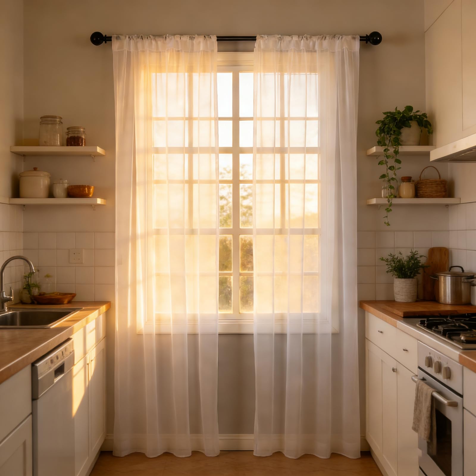 Rideaux voilages blancs pour cuisine et chambre rideau effet lin créant une ambiance douce