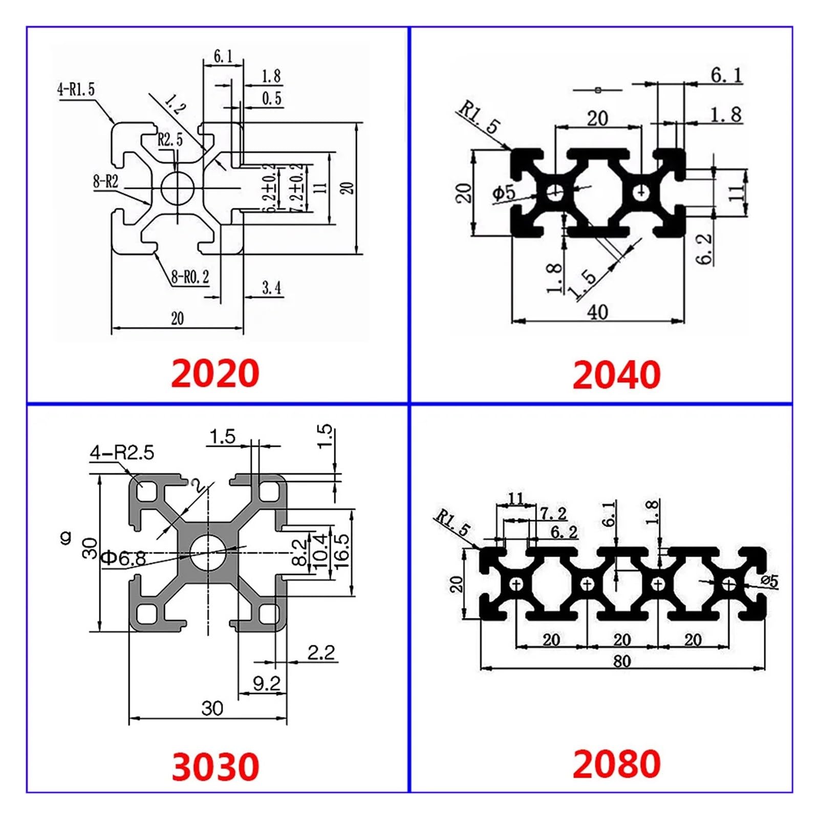 Profilo in alluminio con scanalatura 2040T 100 200 300 350 400 450 500 550 600 mm estrusione guida lineare estrusione (800 mm)