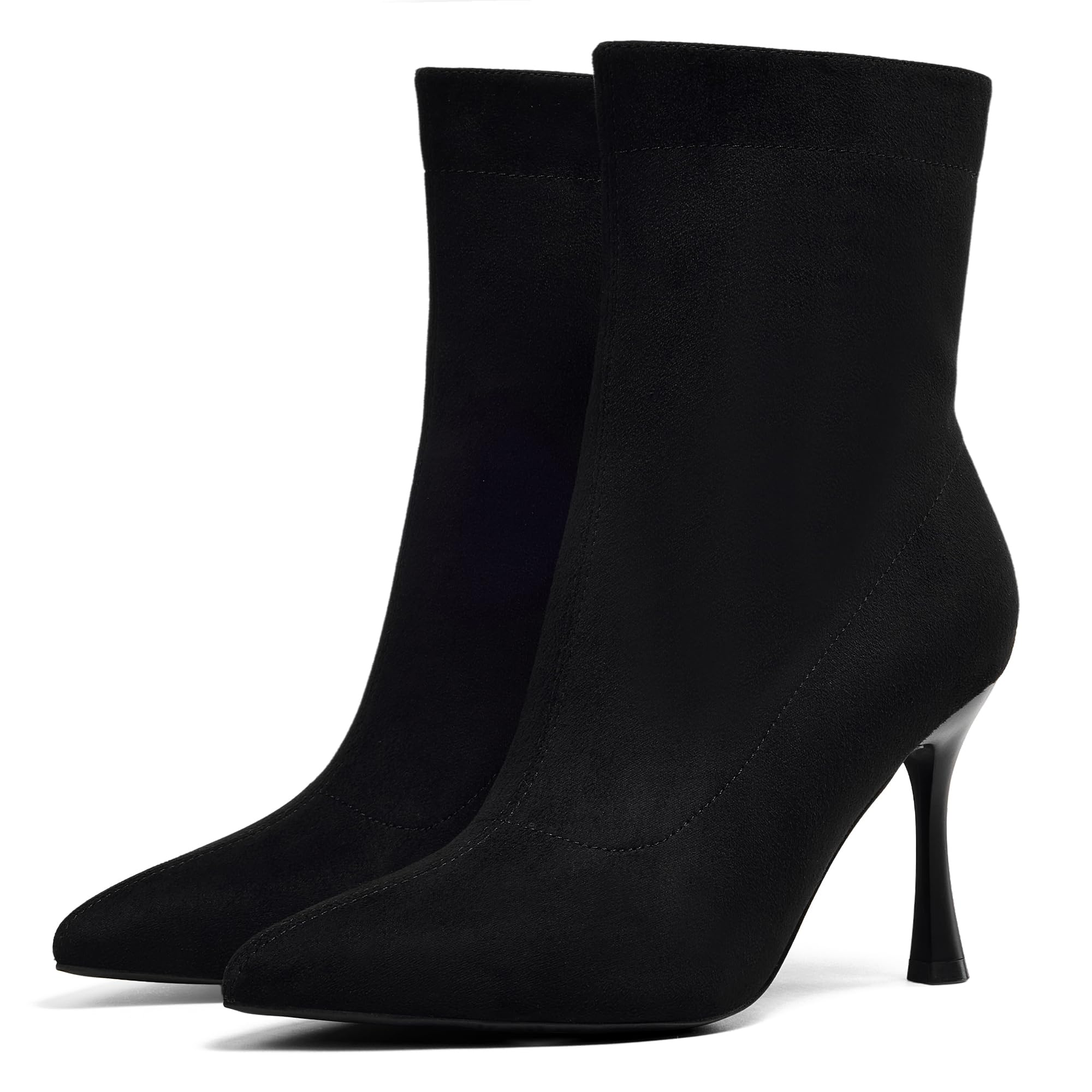 Damskie botki 9 cm szpiczasty nosek - średni obcas szpilki buty robocze dla kobiet modne krótkie buty czarne 8, Czarny zamsz, 39 EU