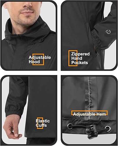 Miniatura 5 de Outdoor Ventures Chaqueta de lluvia para hombre, impermeable, ligera, plegable, suéter de lluvia para senderismo, golf, correr