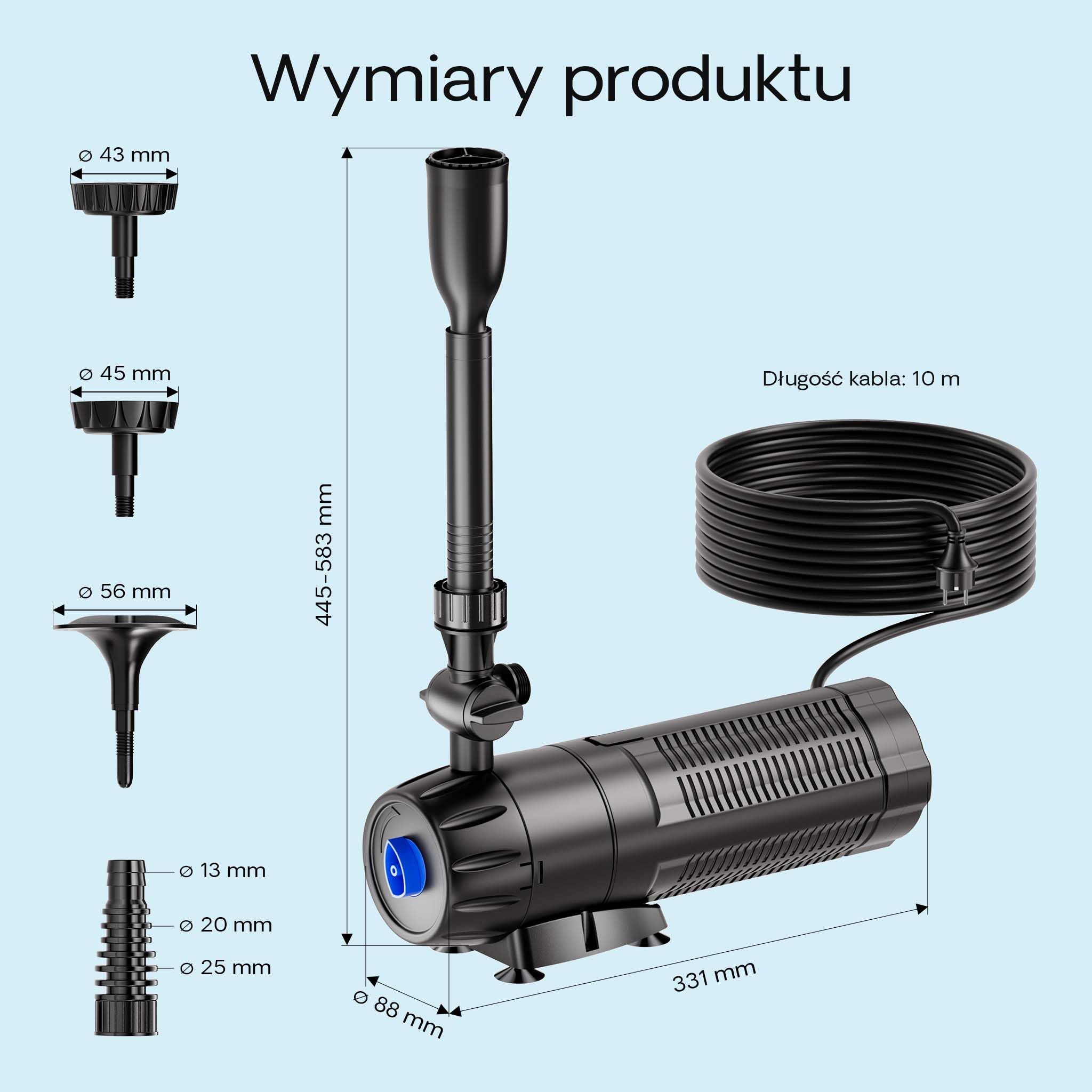 SunSun CUP-129 Pompa fontannowa z filtrem, 4 dysze fontannowe 1000l/h 24W i odstojnik UVC 9W, pompa do stawu ogrodowego biofiltr do stawu koi