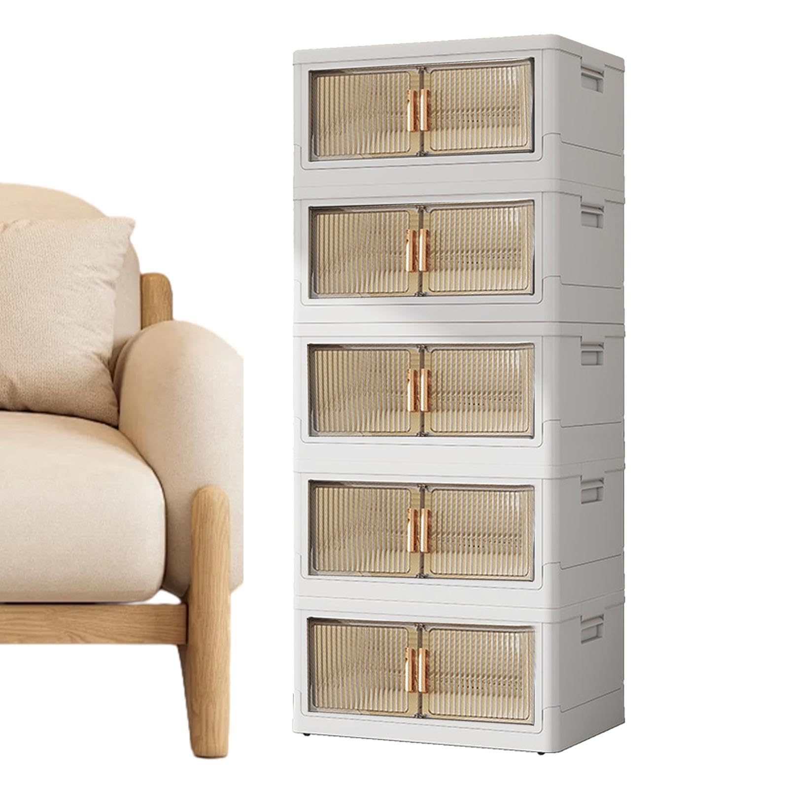 Contenedores de almacenamiento apilables plegables, caja de almacenamiento plegable con puertas,Contenedores de almacenamiento multiusos plegables para armarios - Contenedores de almacenamiento