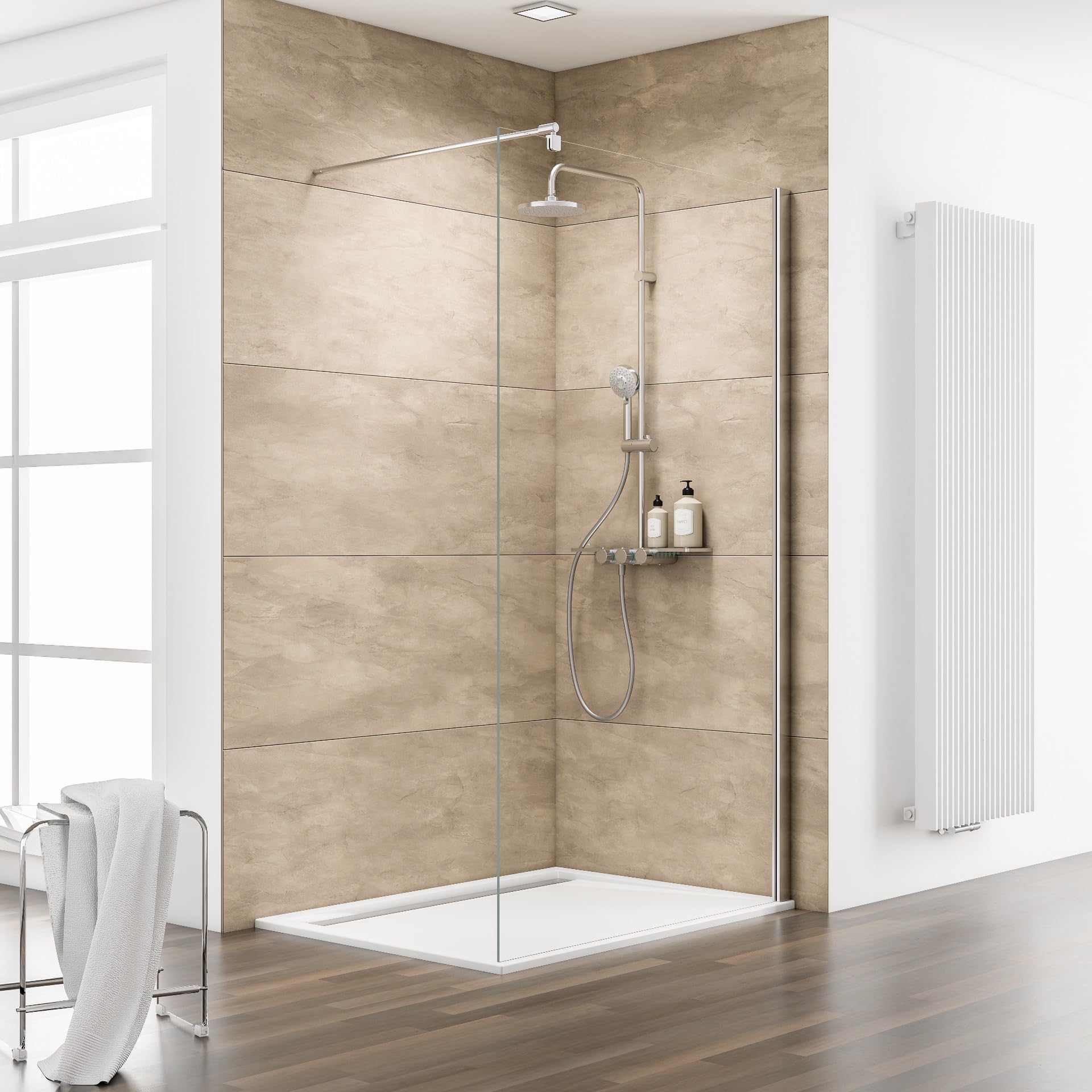 Schulte paroi douche italienne 120x200 aspect chromé réversible verre 8mm